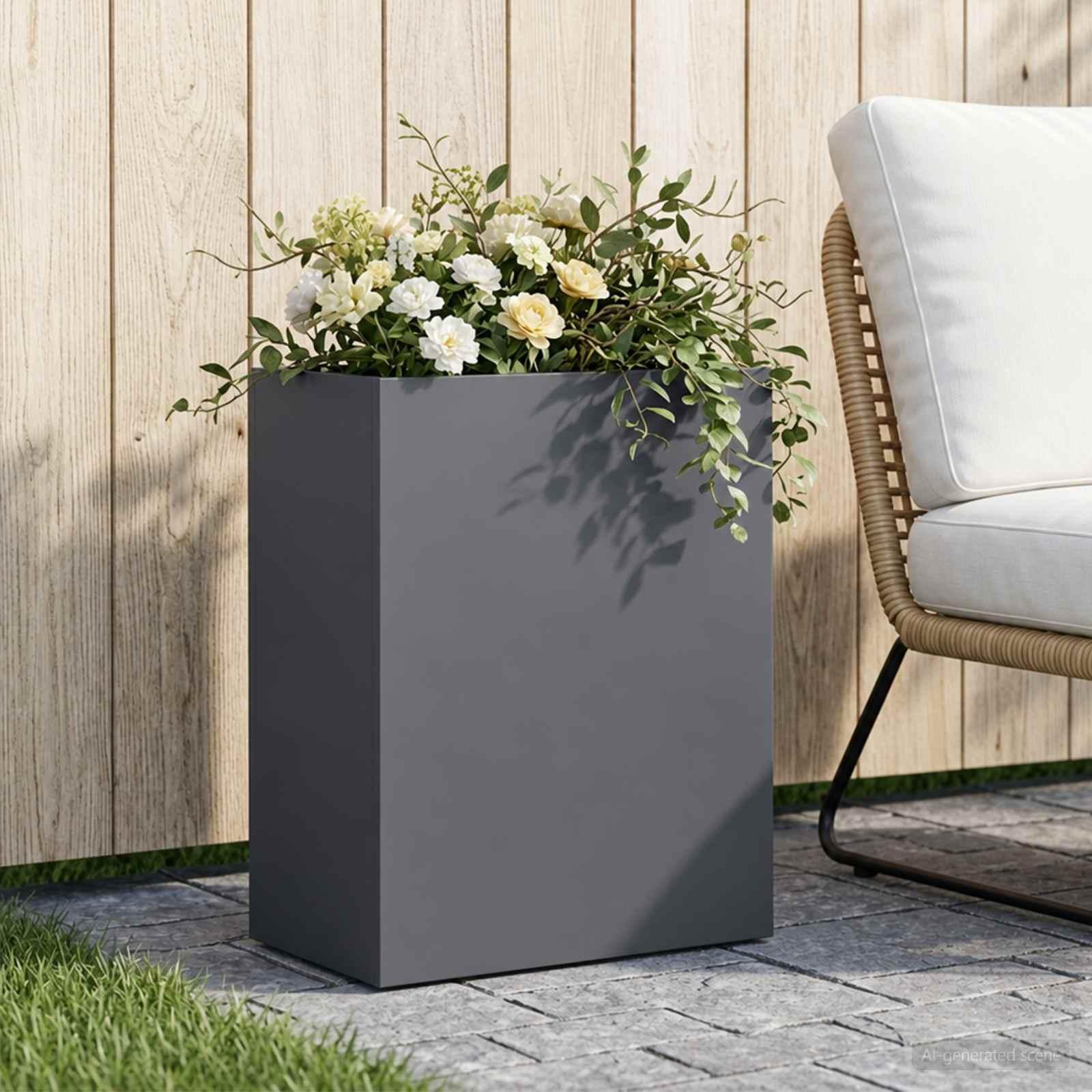 Have blomsterkrukke antracit 40 x 20 x 50 cm i koldvalset stål