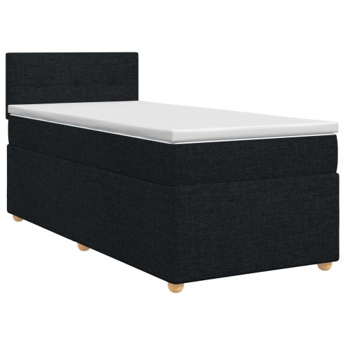 Seng med madras, topmadras og justerbar hovedgavl 100 x 200 cm - sort stof