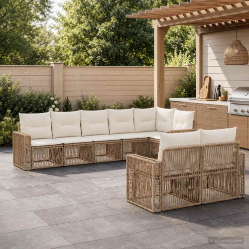 Havesofa sæt 8 stk. i beige og cremehvid polyrattan