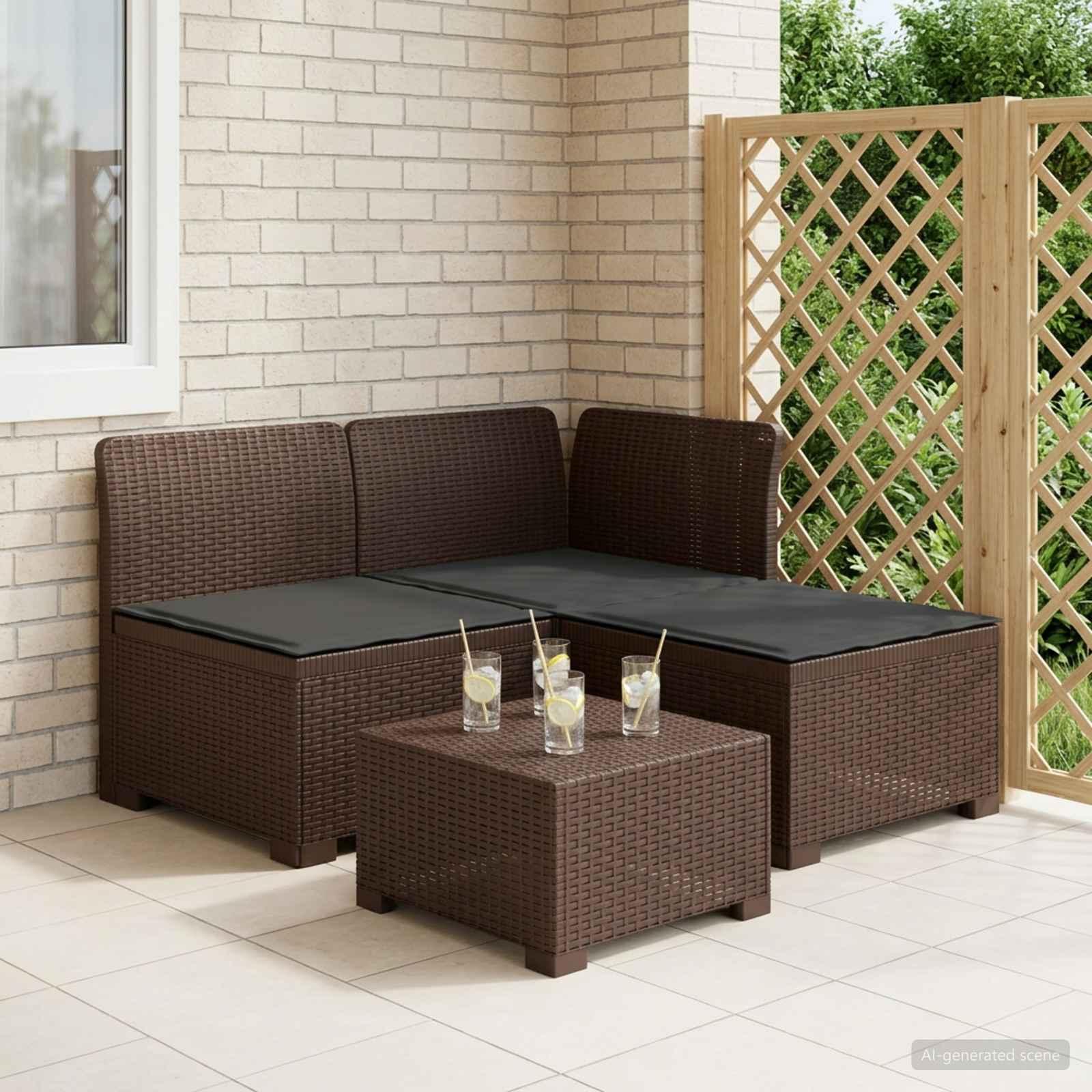 3-personers havensofa i rattanlook med puder - brun/antracit