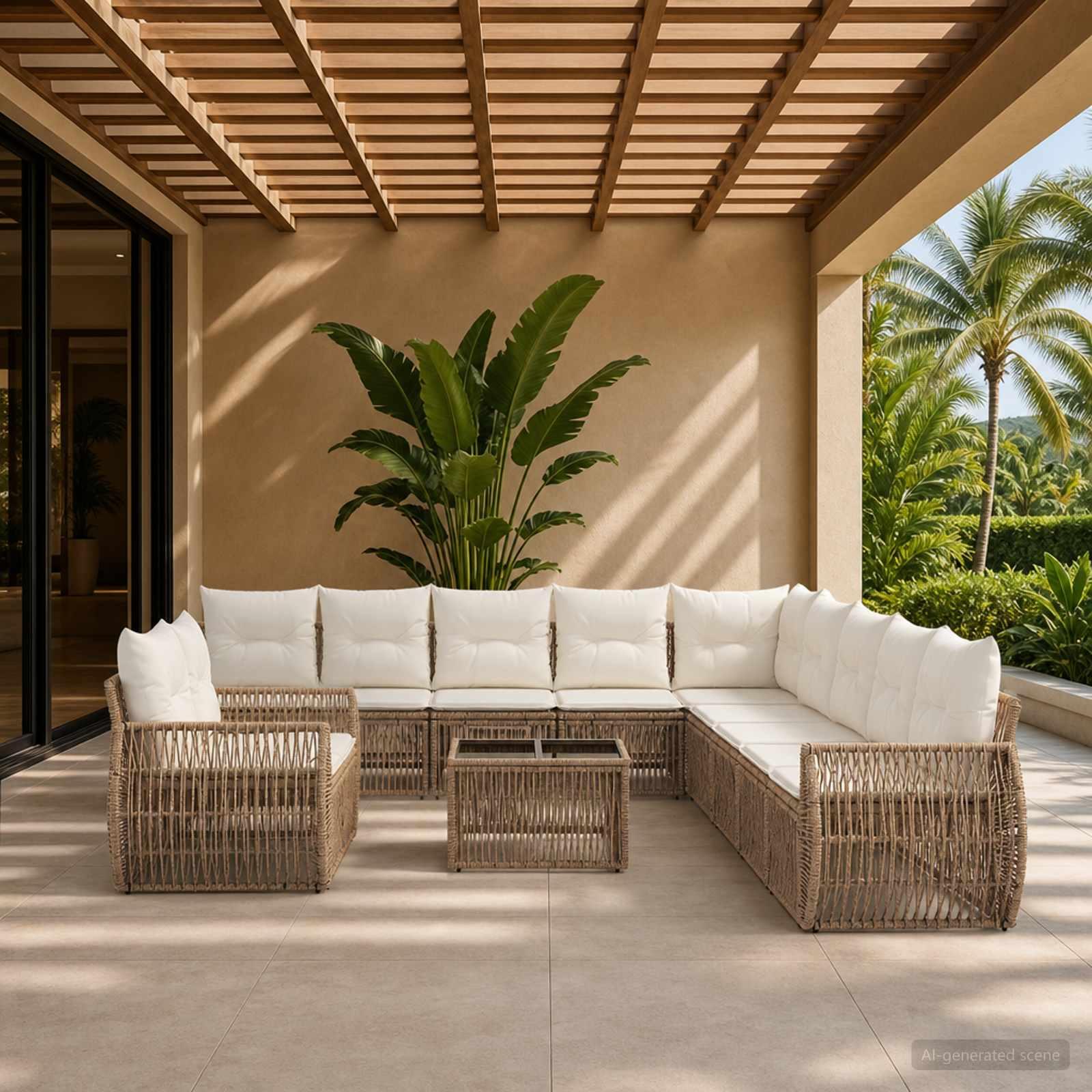 Havesofa sæt 12 stk. i beige og cremehvid polyrattan