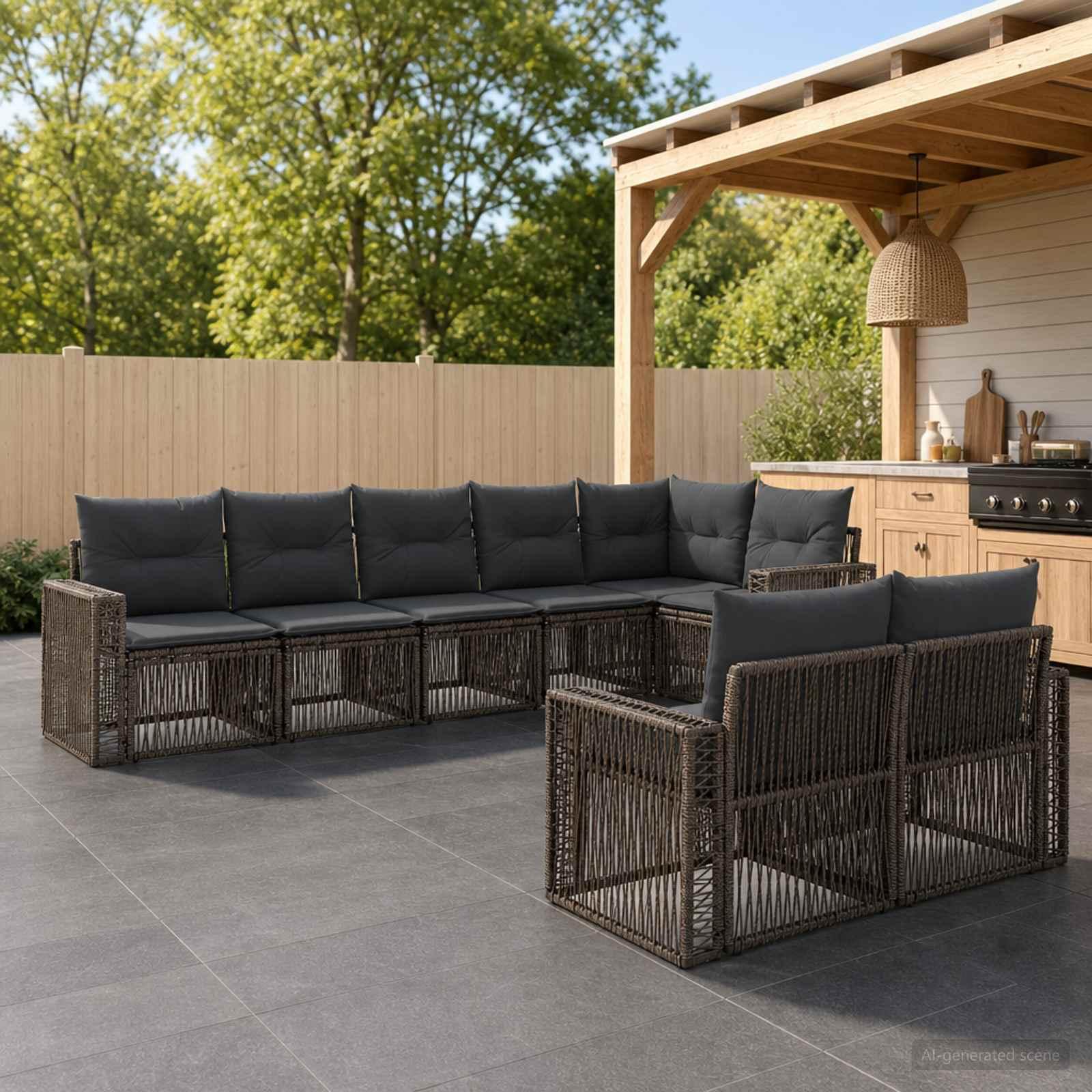 vidaXL Havesofa Sæt 8 stk. Grå og Mørkegrå polyrattan