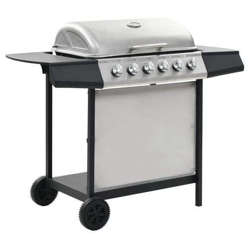Gasgrill med 6 madlavningszoner rustfrit stål sølvfarvet
