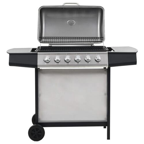 Gasgrill med 6 madlavningszoner rustfrit stål sølvfarvet
