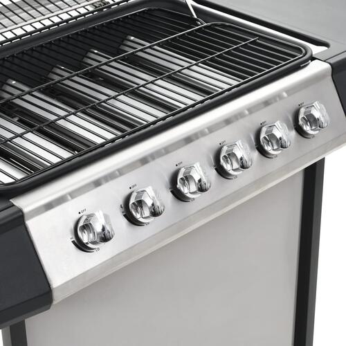 Gasgrill med 6 madlavningszoner rustfrit stål sølvfarvet