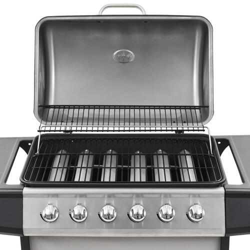 Gasgrill med 6 madlavningszoner rustfrit stål sølvfarvet