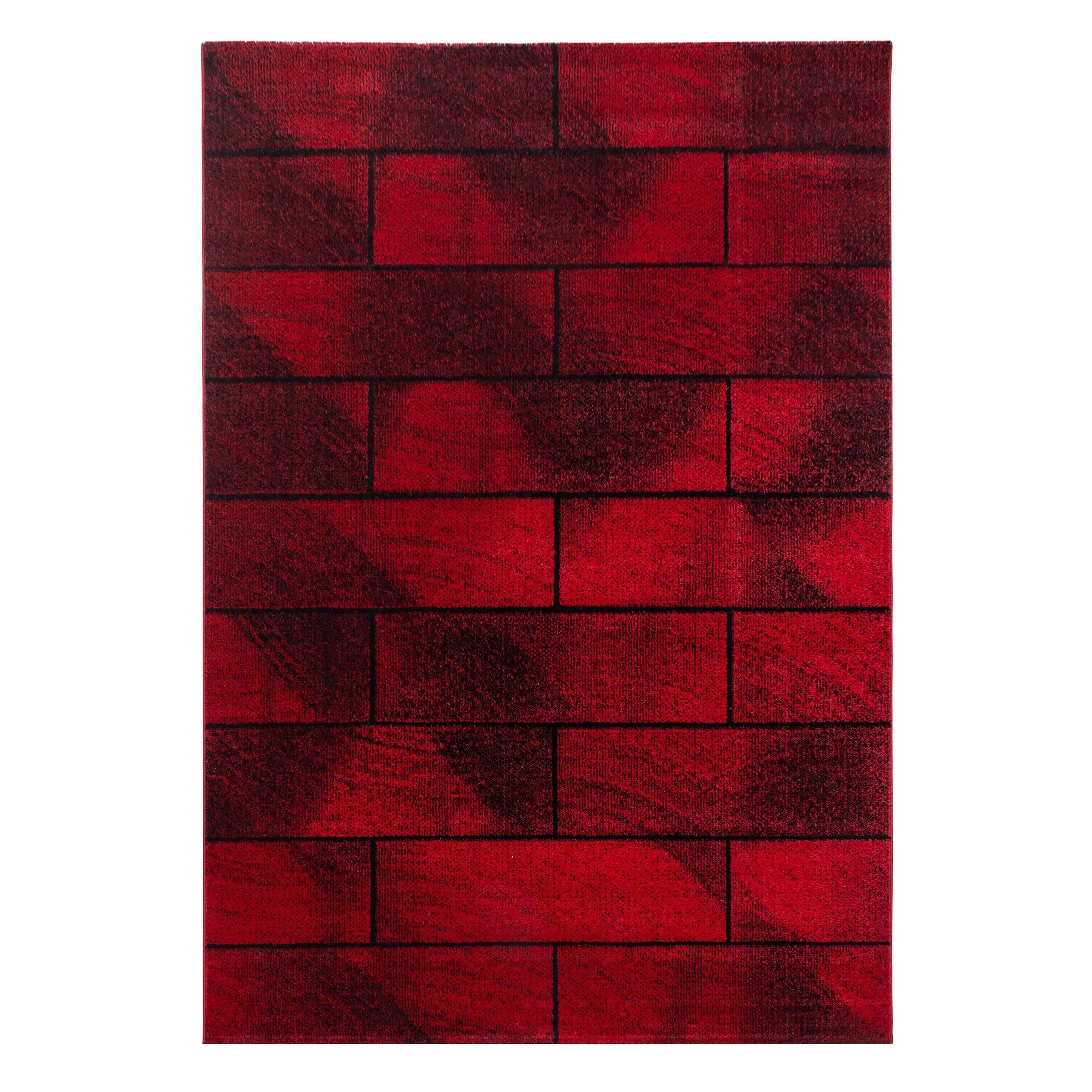 BETA rødt kortluvet gulvtæppe i rektangulært geometrisk design - 240 x 340 cm
