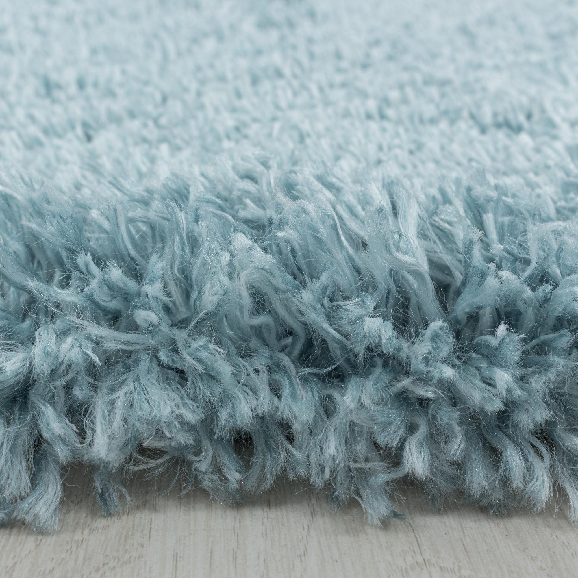 Fluffy Shaggy Tæppeløber Ensfarvet - Blå - 80x250 (Løber)