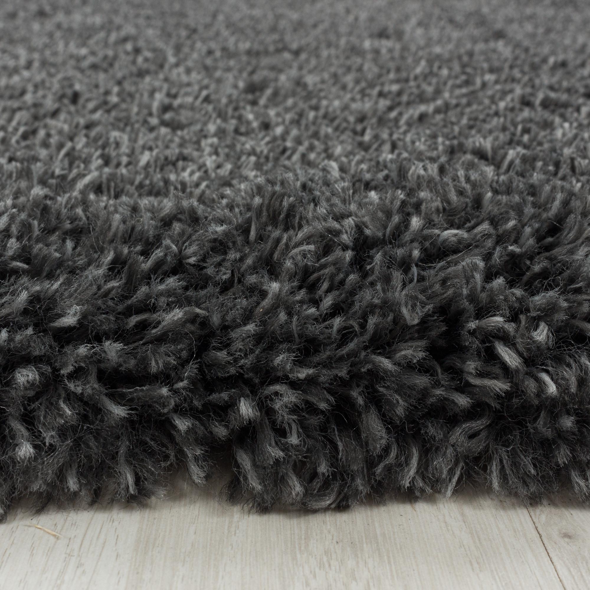 Fluffy Shaggy Tæppeløber Ensfarvet - Grå - 80x250 (Løber)
