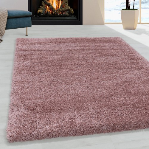 FLUFFY Unicolor rosa shaggy tæppe rektangel
