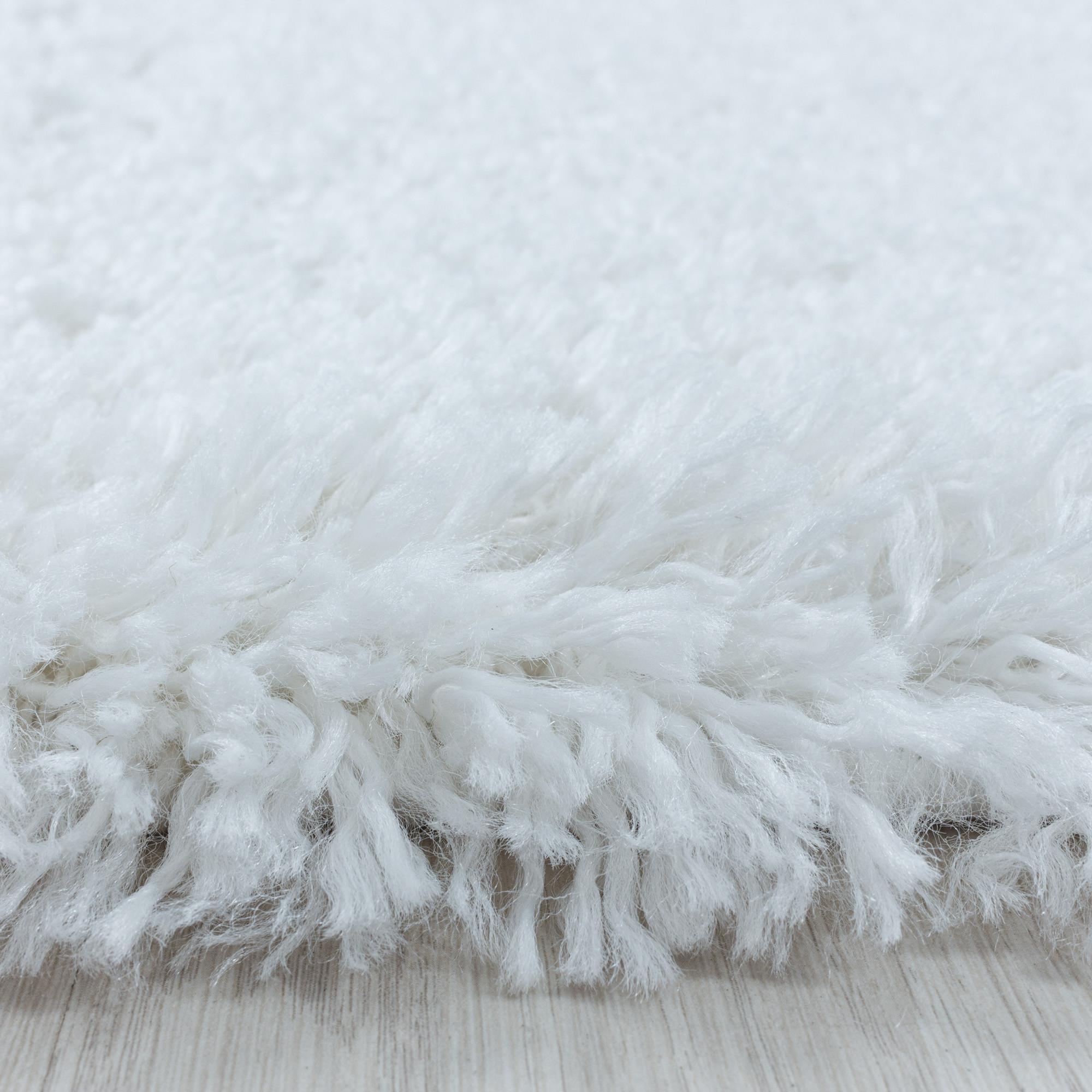 Fluffy Shaggy Tæppeløber Ensfarvet - Hvid - 80x250 (Løber)