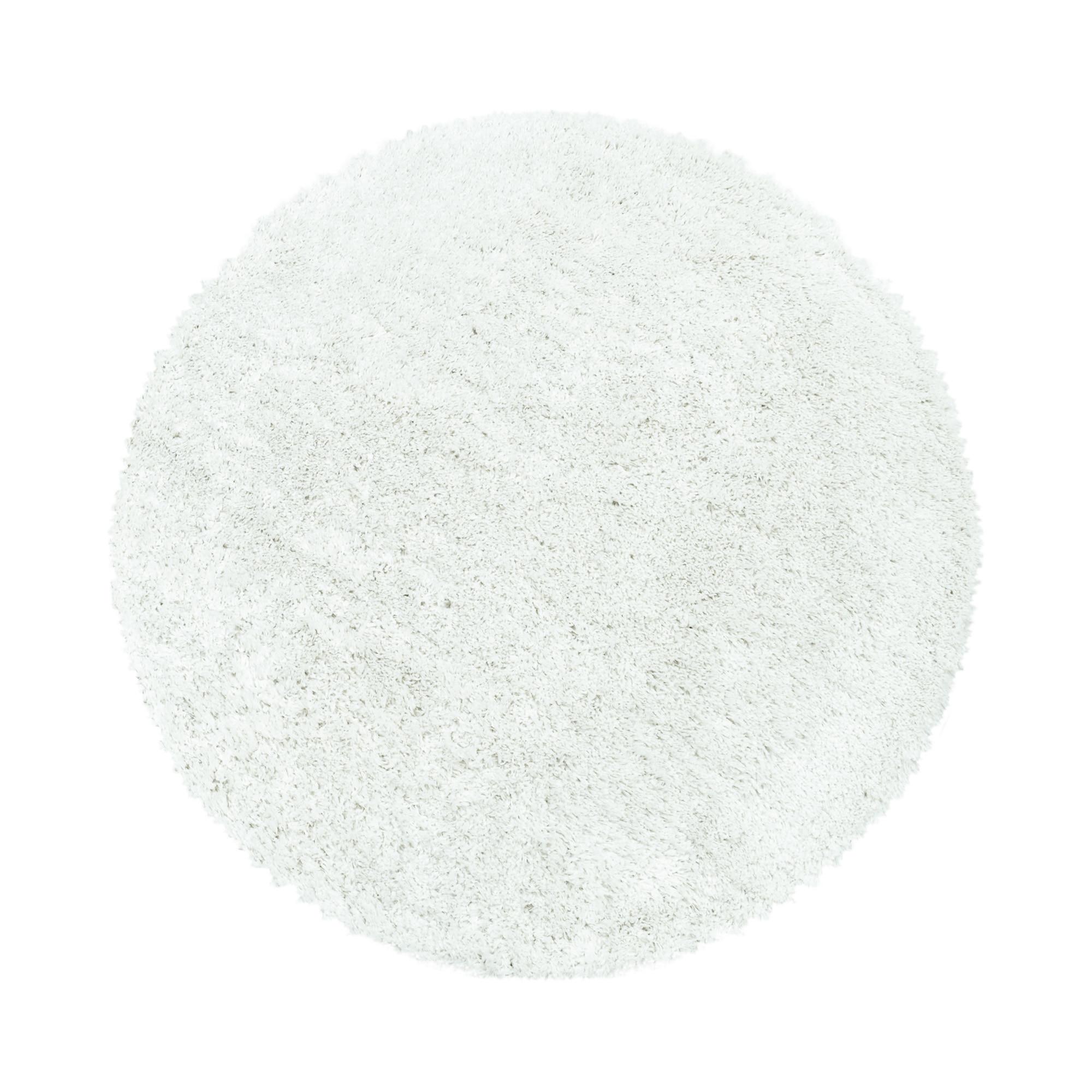 Fluffy Rund Shaggy tæppe Ensfarvet - Hvid - 200x200 (Rund)
