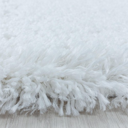 FLUFFY rund shaggy tæppe hvid