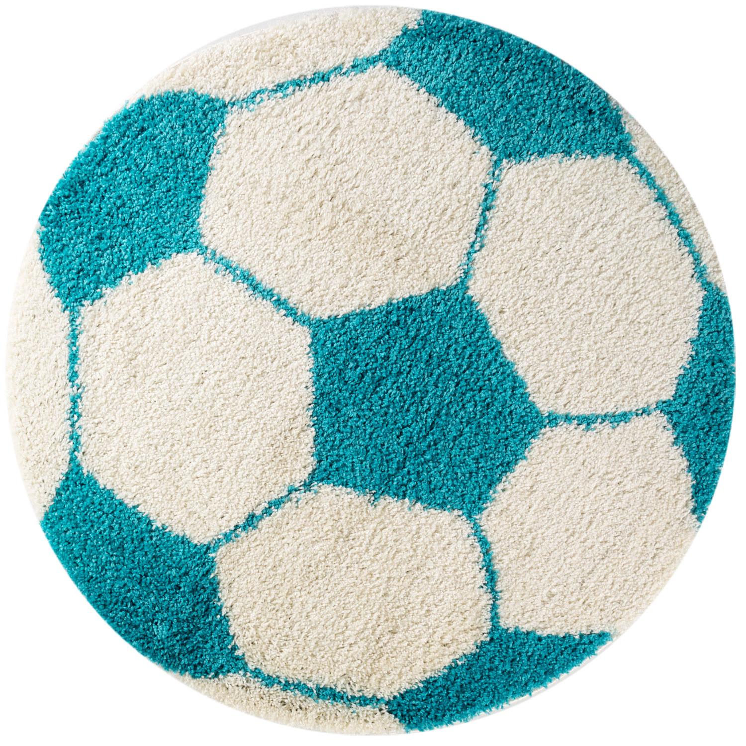 FUN Fodbold børnetæppe rund turkis - 100 x 100 cm