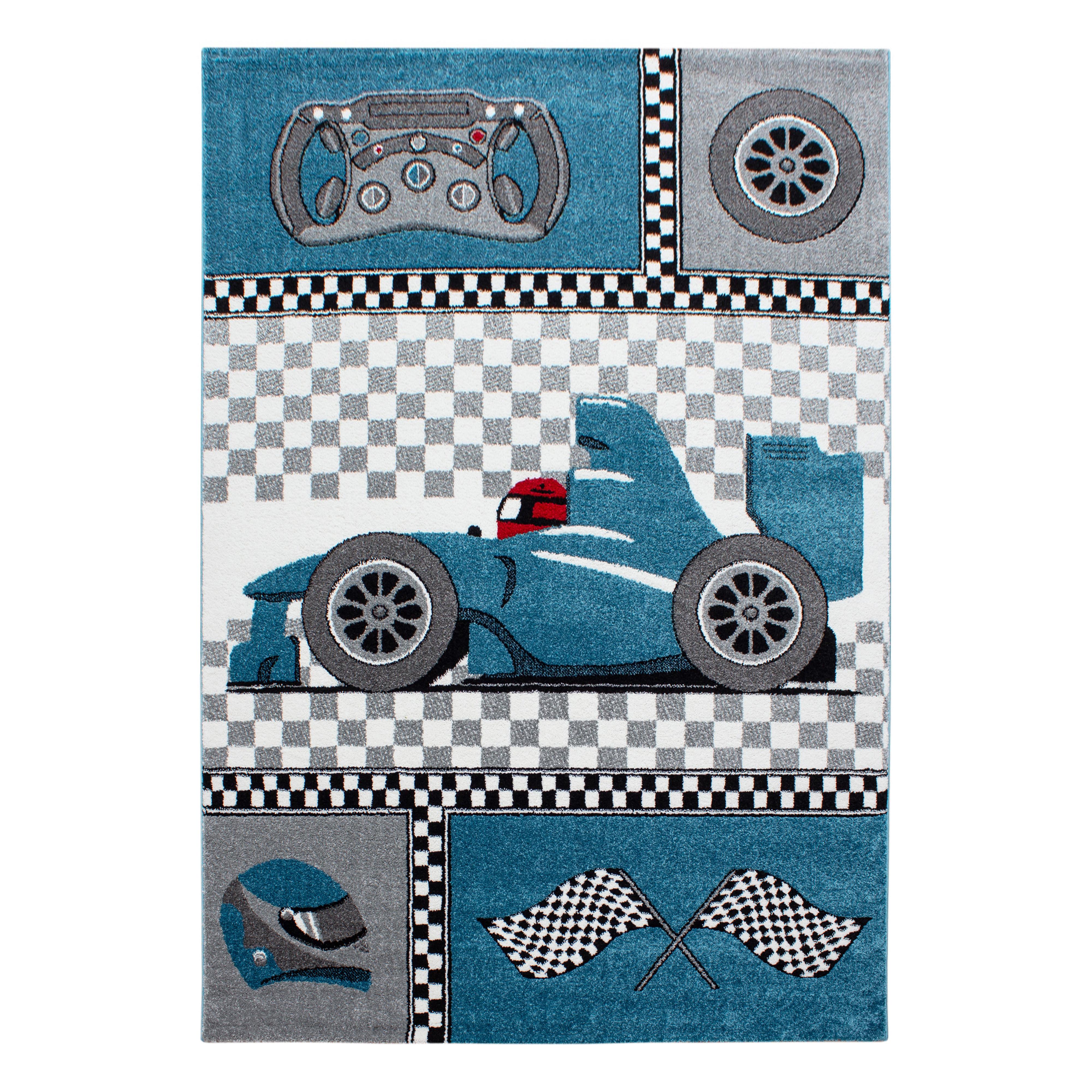 KIDS Rennwagen børnetæppe rektangel - blå - 160 x 230 cm