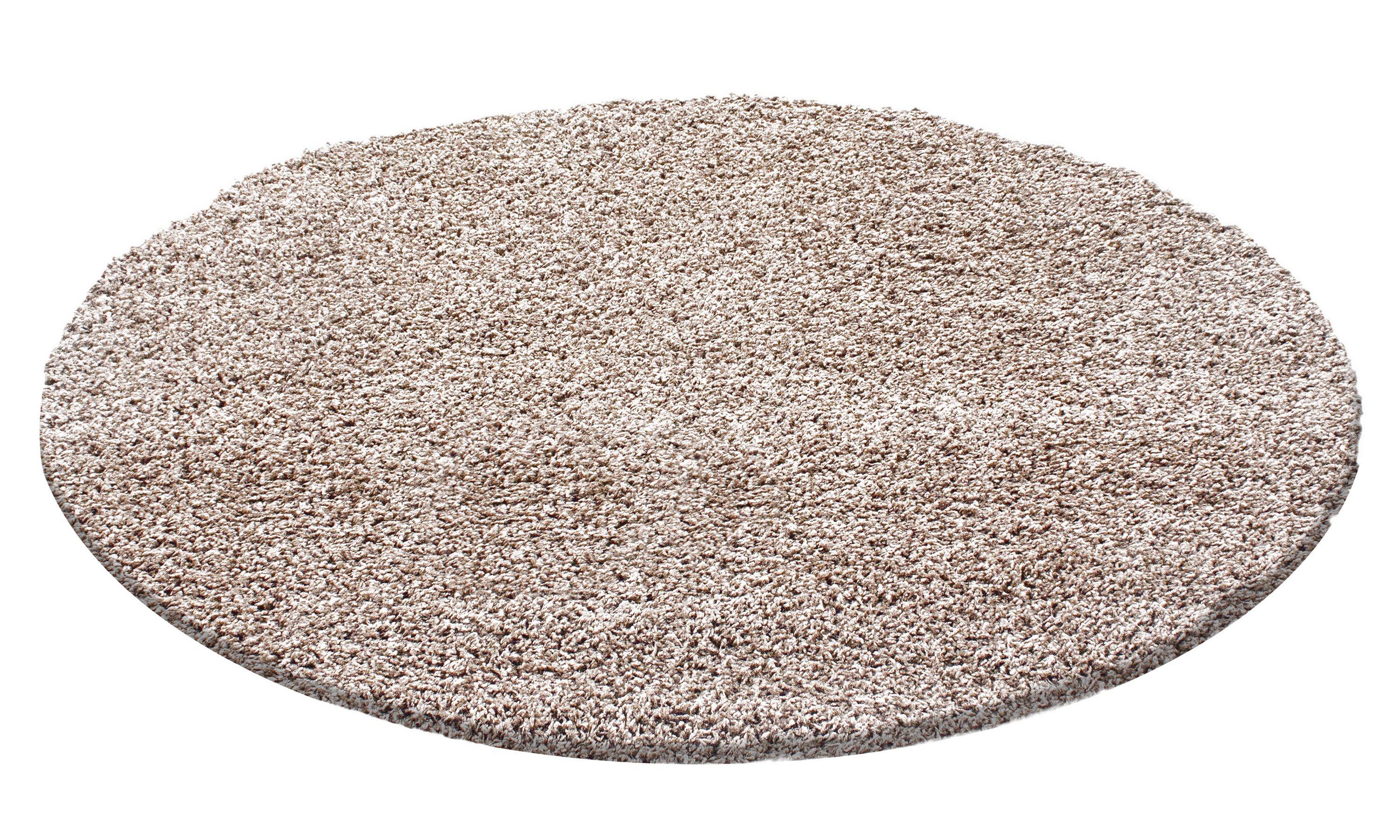 Life Rund Shaggy tæppe Ensfarvet - Beige - 200x200 (Rund)