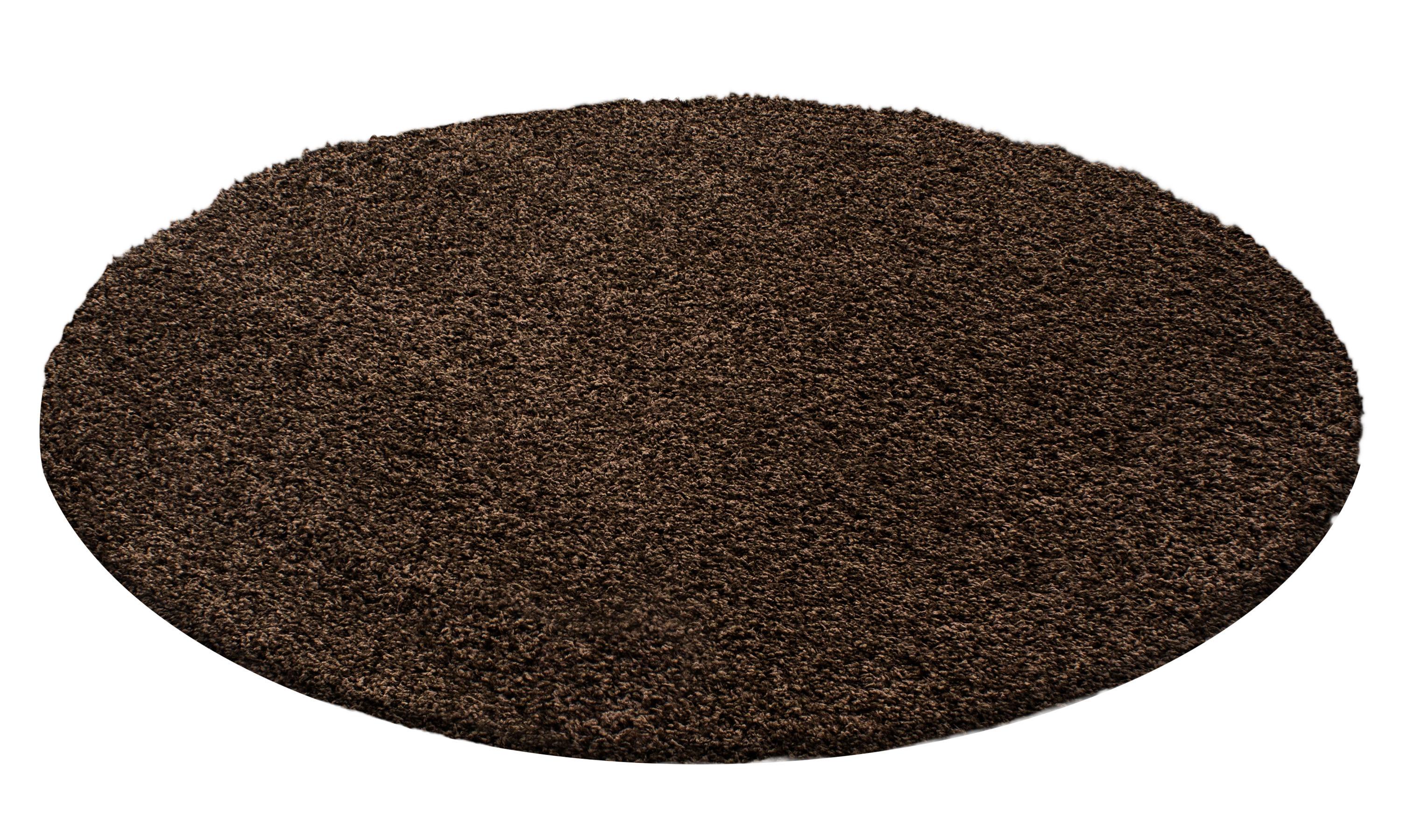 Life Rund Shaggy tæppe Ensfarvet - Brun - 200x200 (Rund)