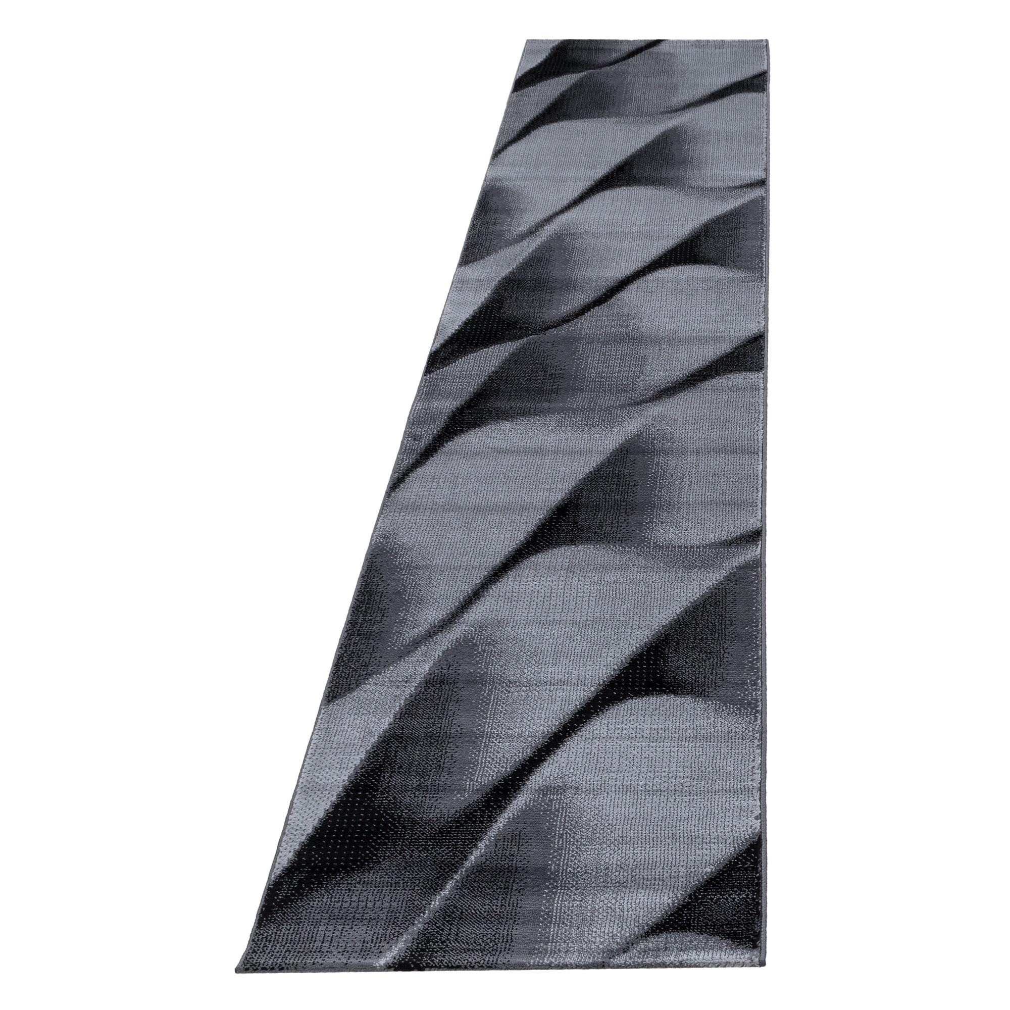 PARMA sort løber 80 x 300 cm - kortluvet tæppe med abstrakte bølger - 80 x 300 cm