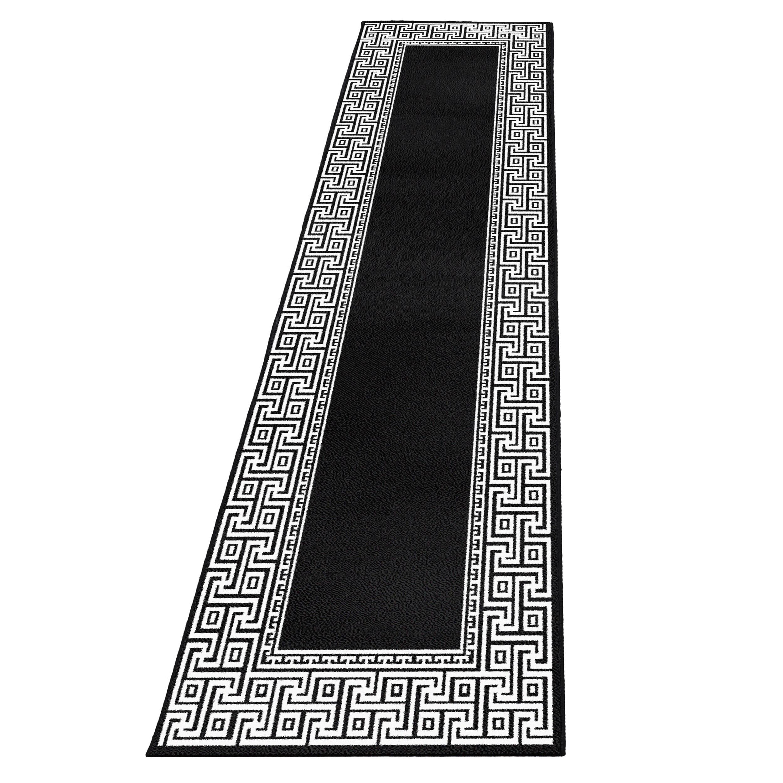 PARMA Mäander sort løber 80 x 300 cm kortluvet tæppe - 80 x 300 cm