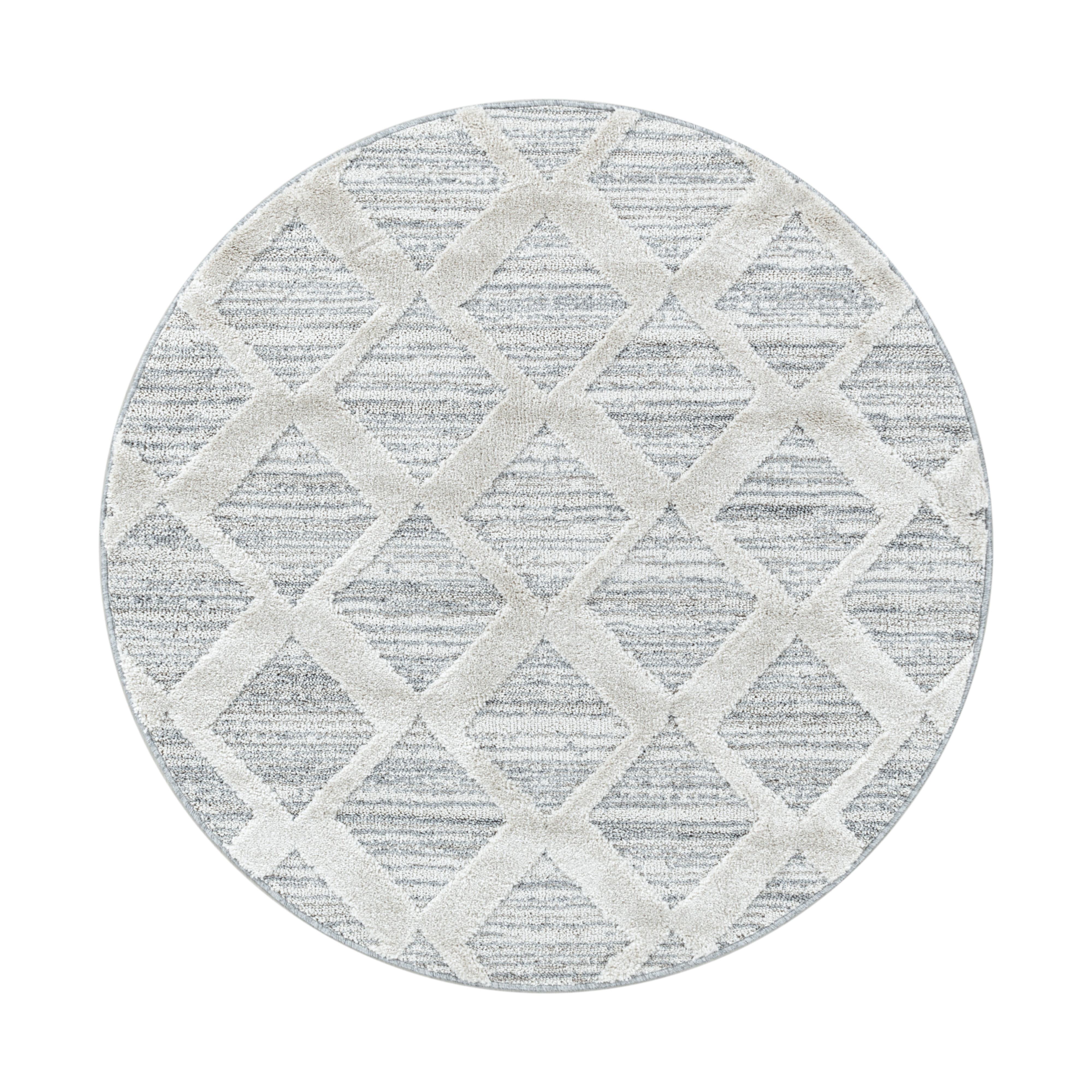 Pisa Rund Shaggy tæppe Boho - Grå - 160x160 (Rund)