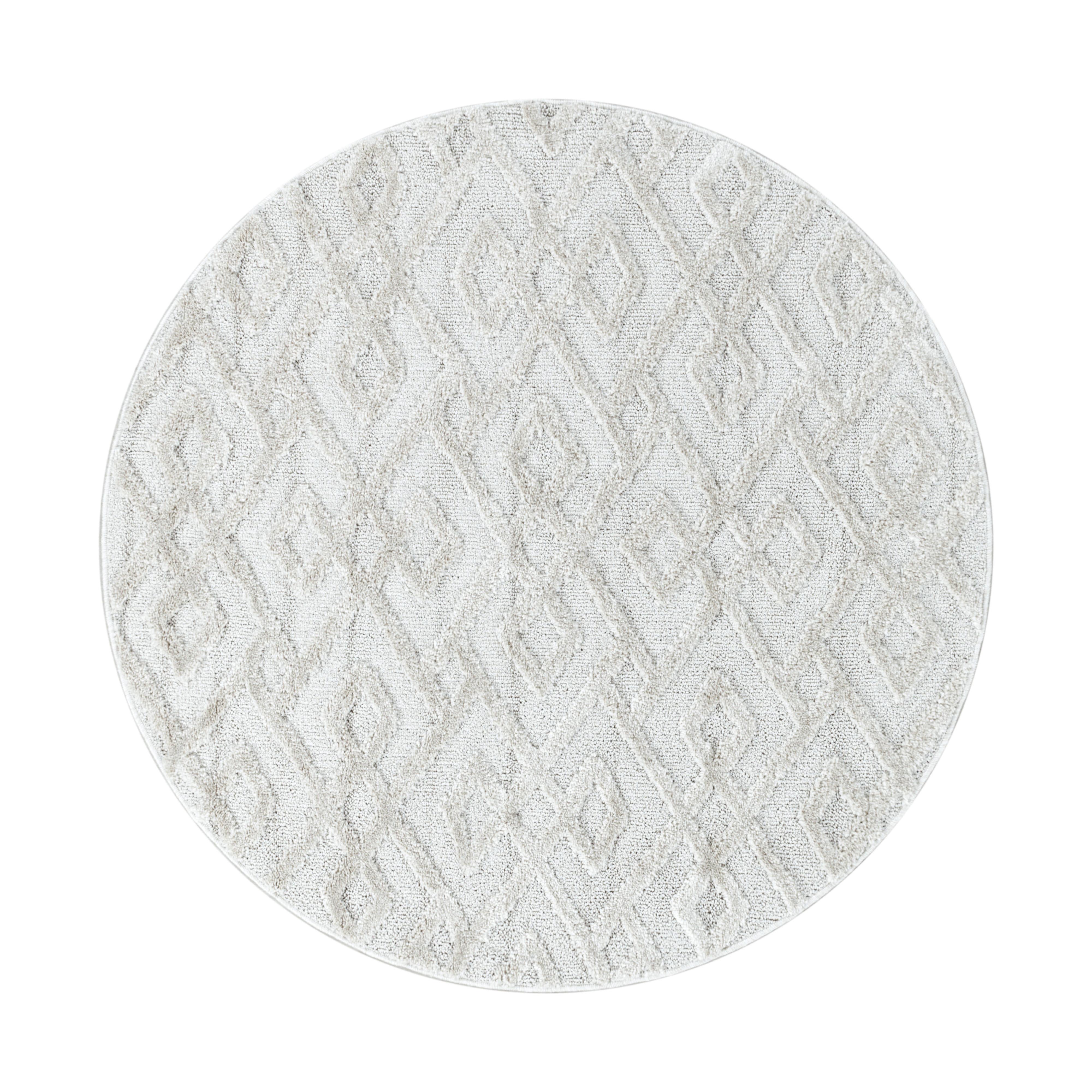 PISA rundt shaggy tæppe creme - geometrisk højluvet gulvtæppe - 160 x 160 cm