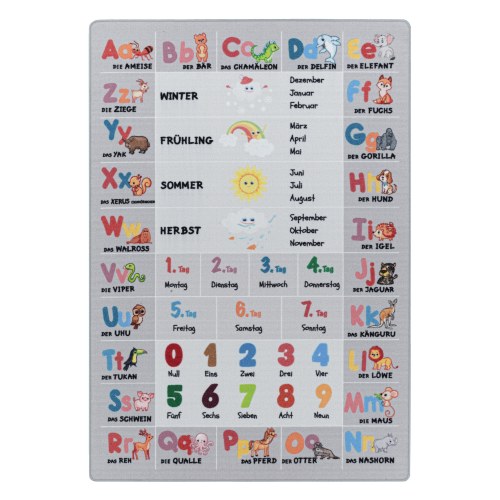 PLAY børnetæppe Alphabet-Zahlen-Tiere grå rektangel