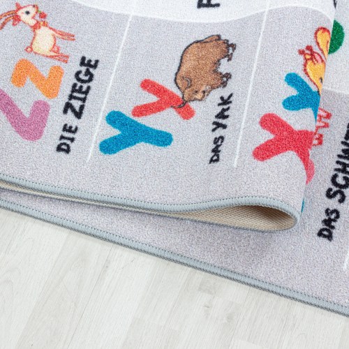 PLAY børnetæppe Alphabet-Zahlen-Tiere grå rektangel