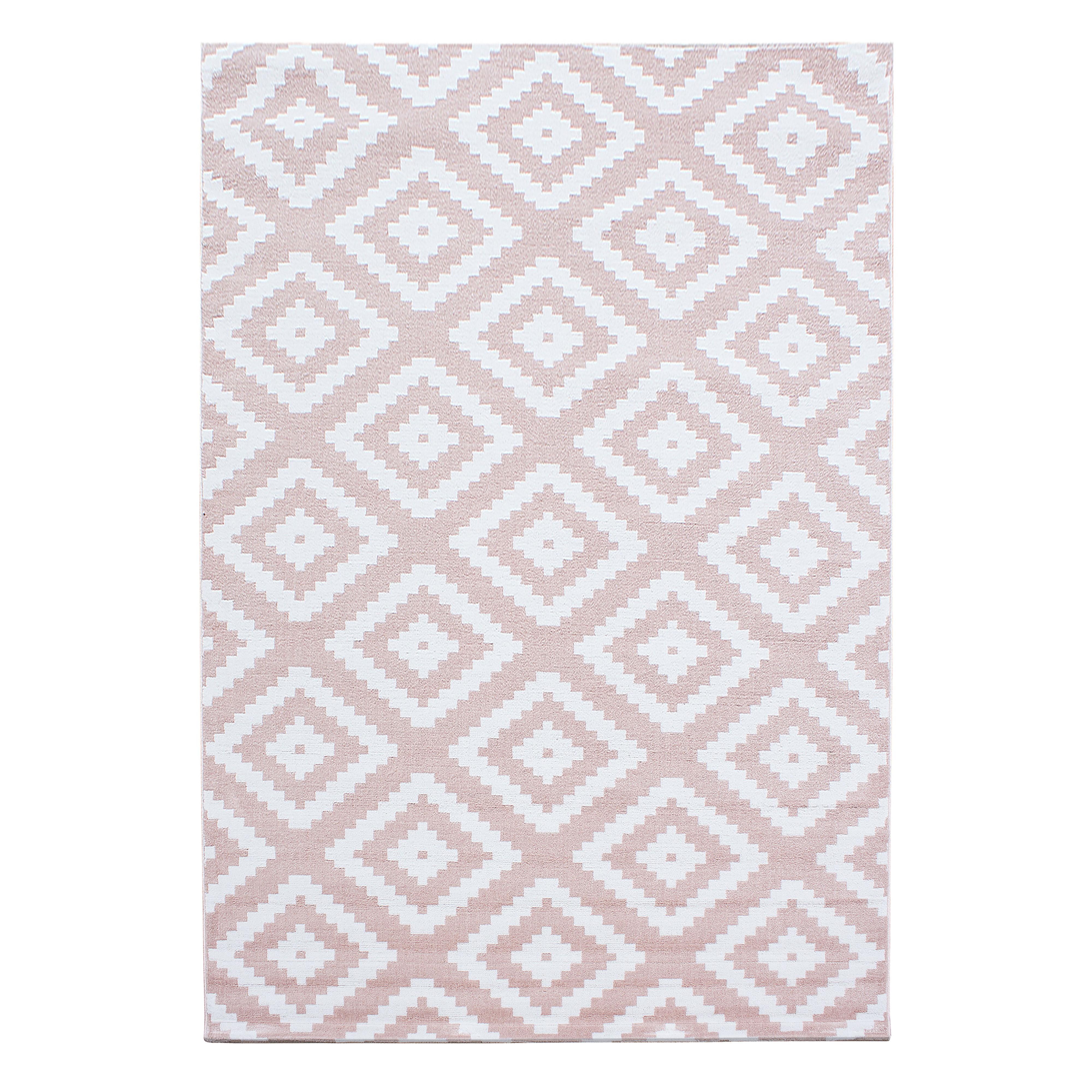 PLUS Geometrisk pink rektangulært kortluvet tæppe - 200 x 290 cm