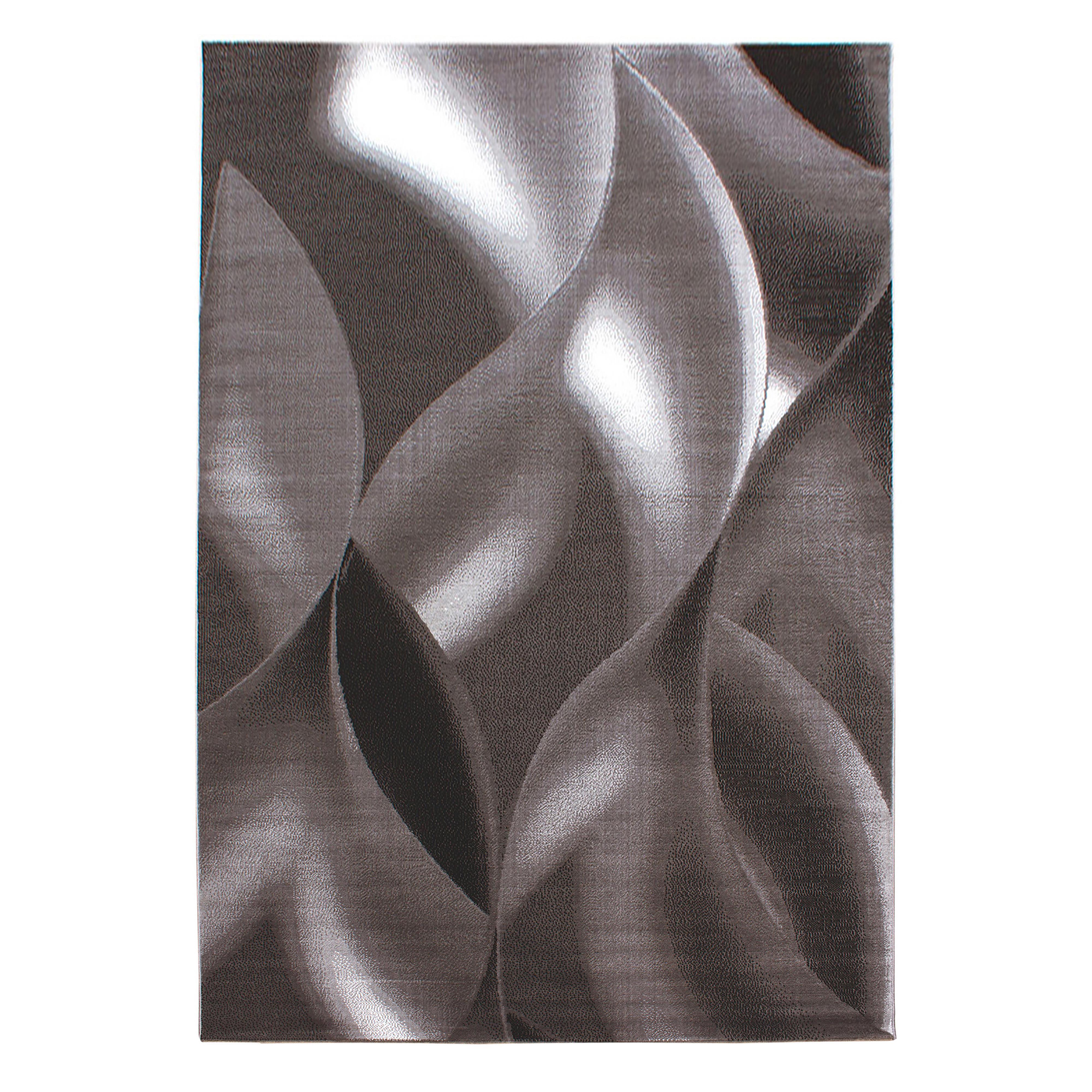 Brun løber med abstrakte bølger - kortluvet tæppe - 80 x 150 cm