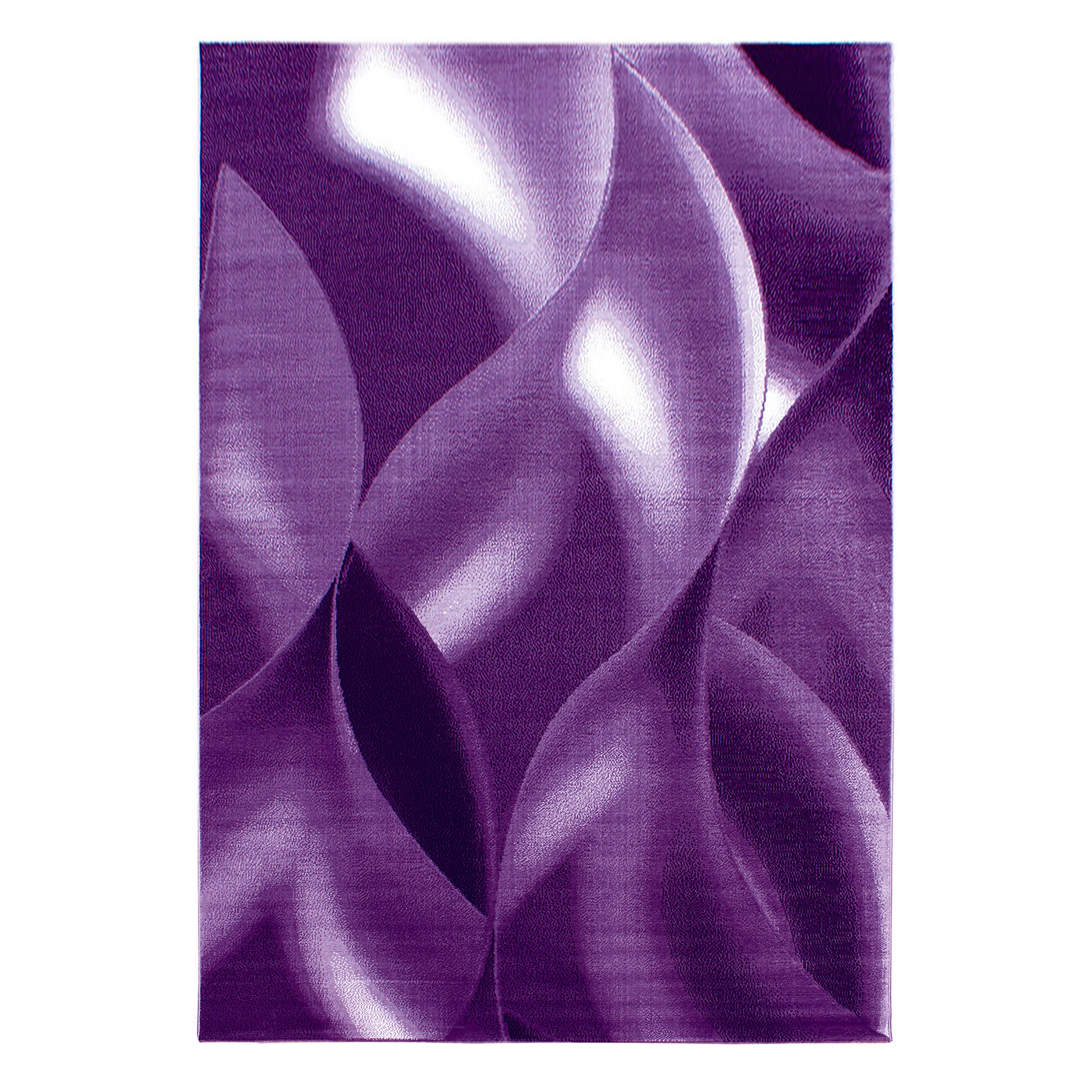PLUS Abstrakt-Wellen violet rektangulært kortluvet gulvtæppe - 200 x 290 cm