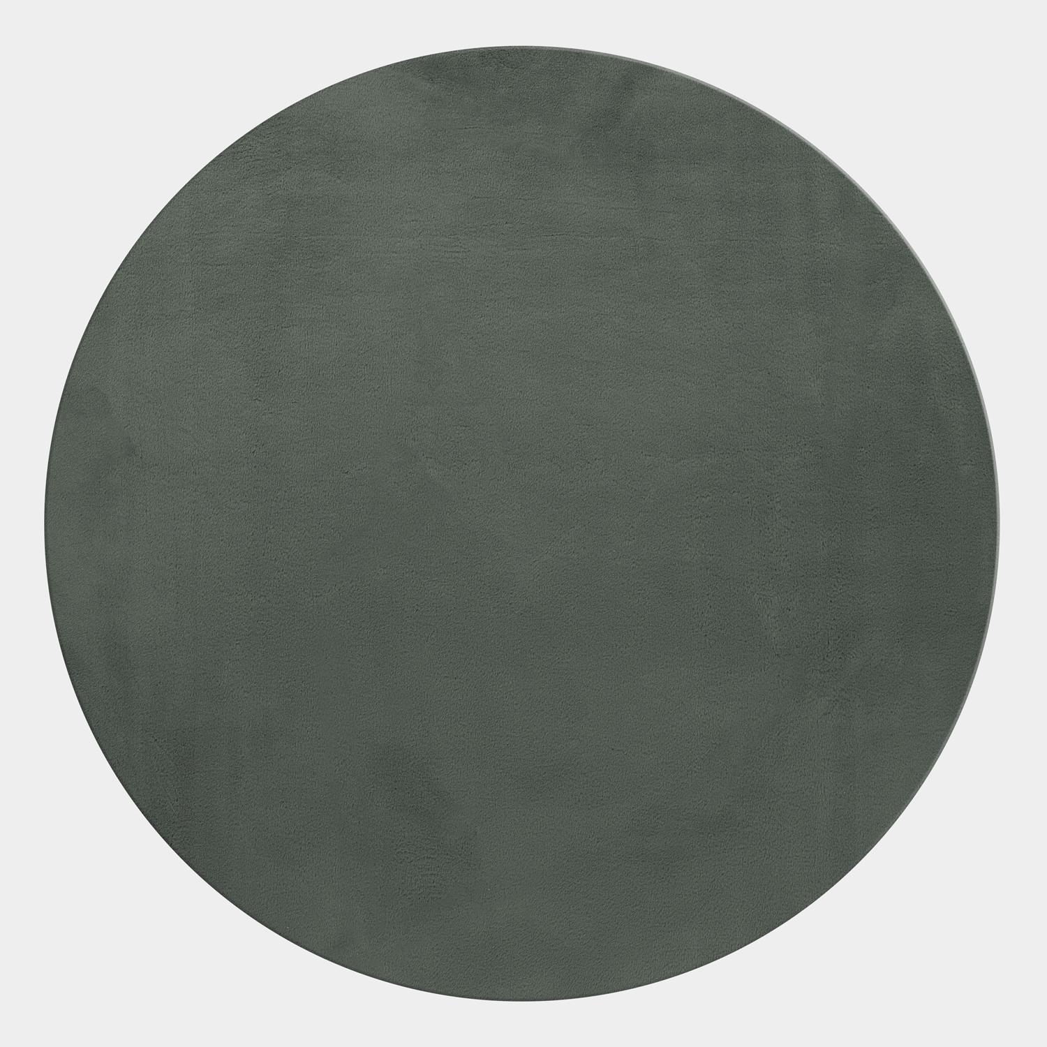 POUFFY Unicolor grønt rundt kortluvet tæppe - 120 x 120 cm