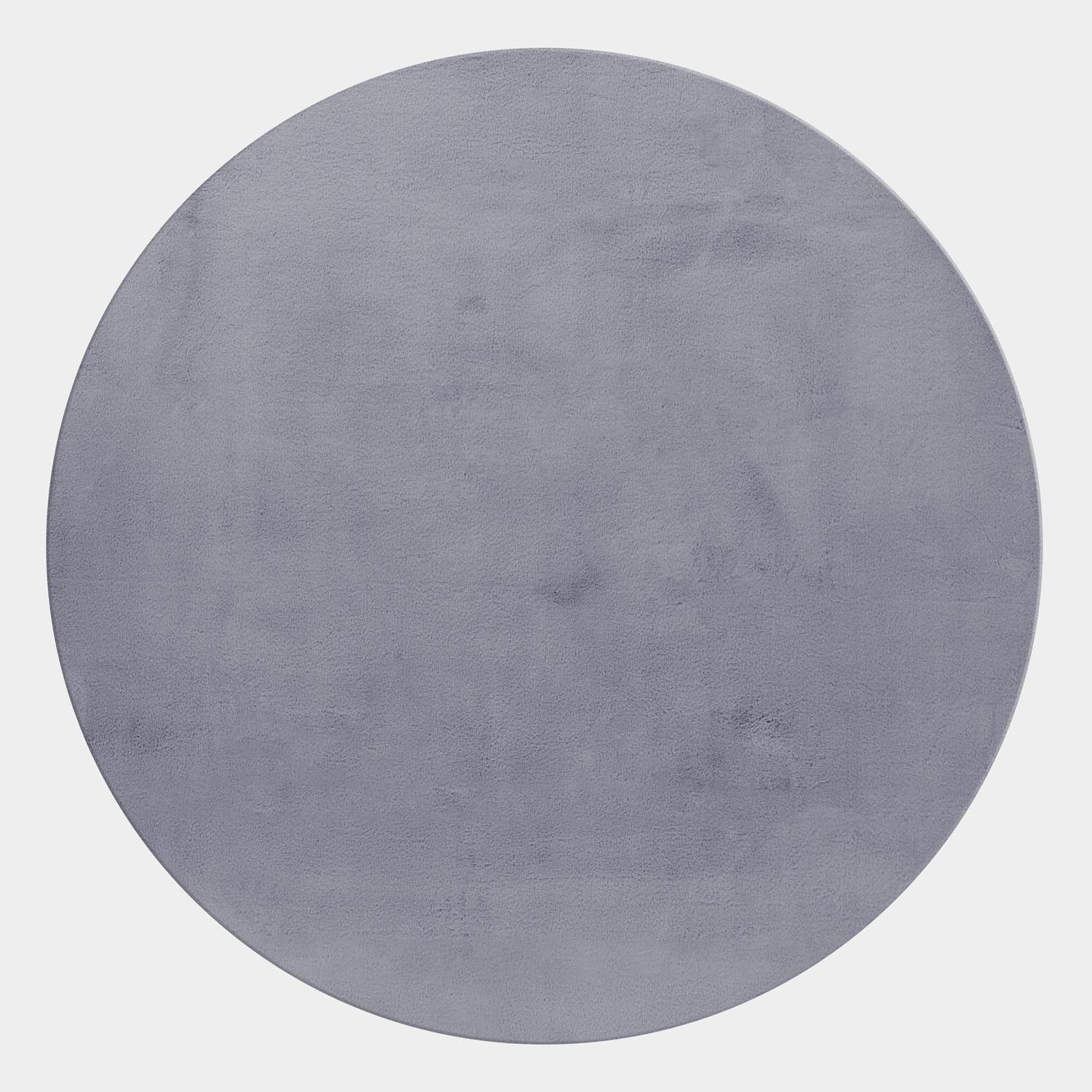 POUFFY ensfarvet grå rundt kortluvet tæppe - 200 x 200 cm