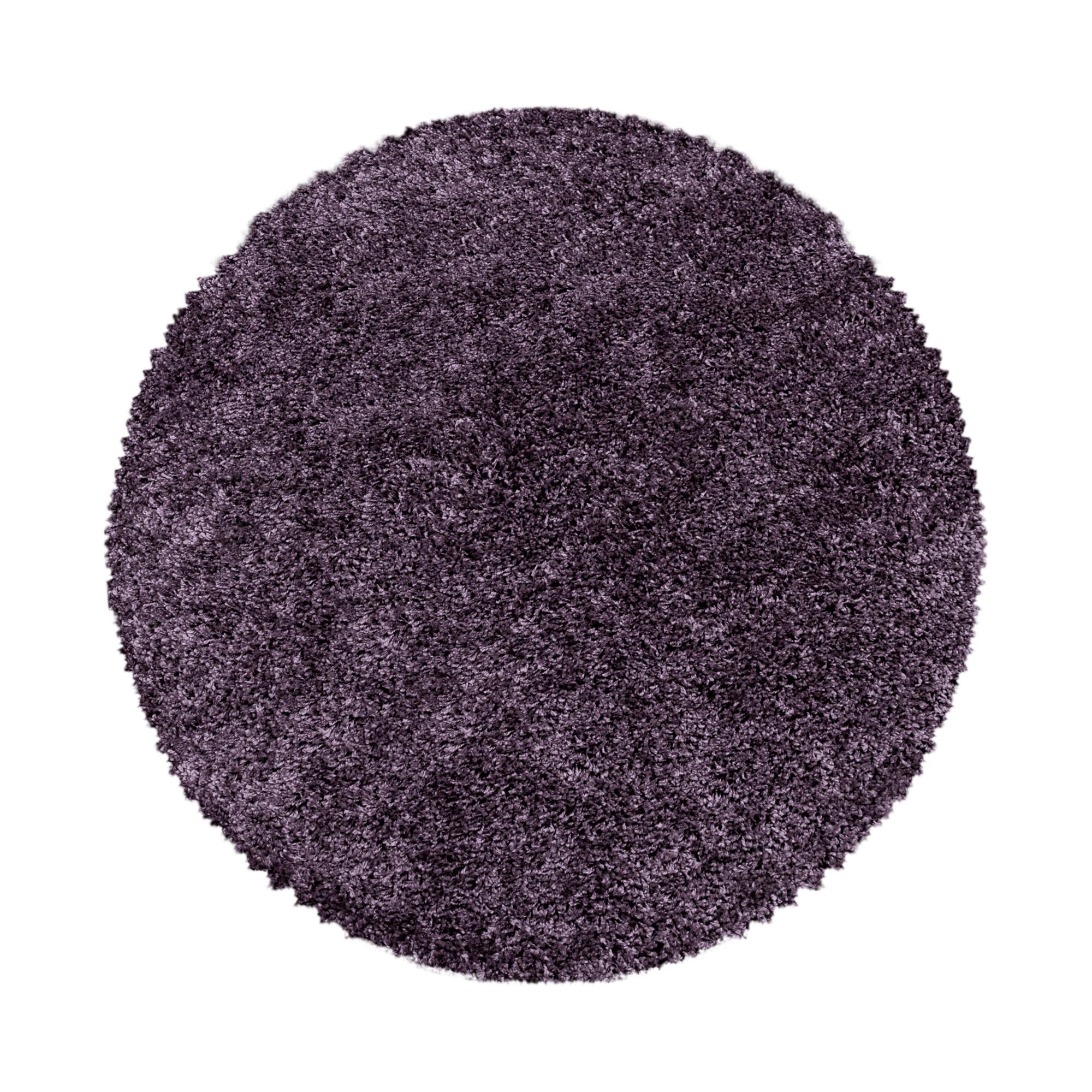 SYDNEY Unicolor violet rundt shaggy tæppe - 120 x 120 cm