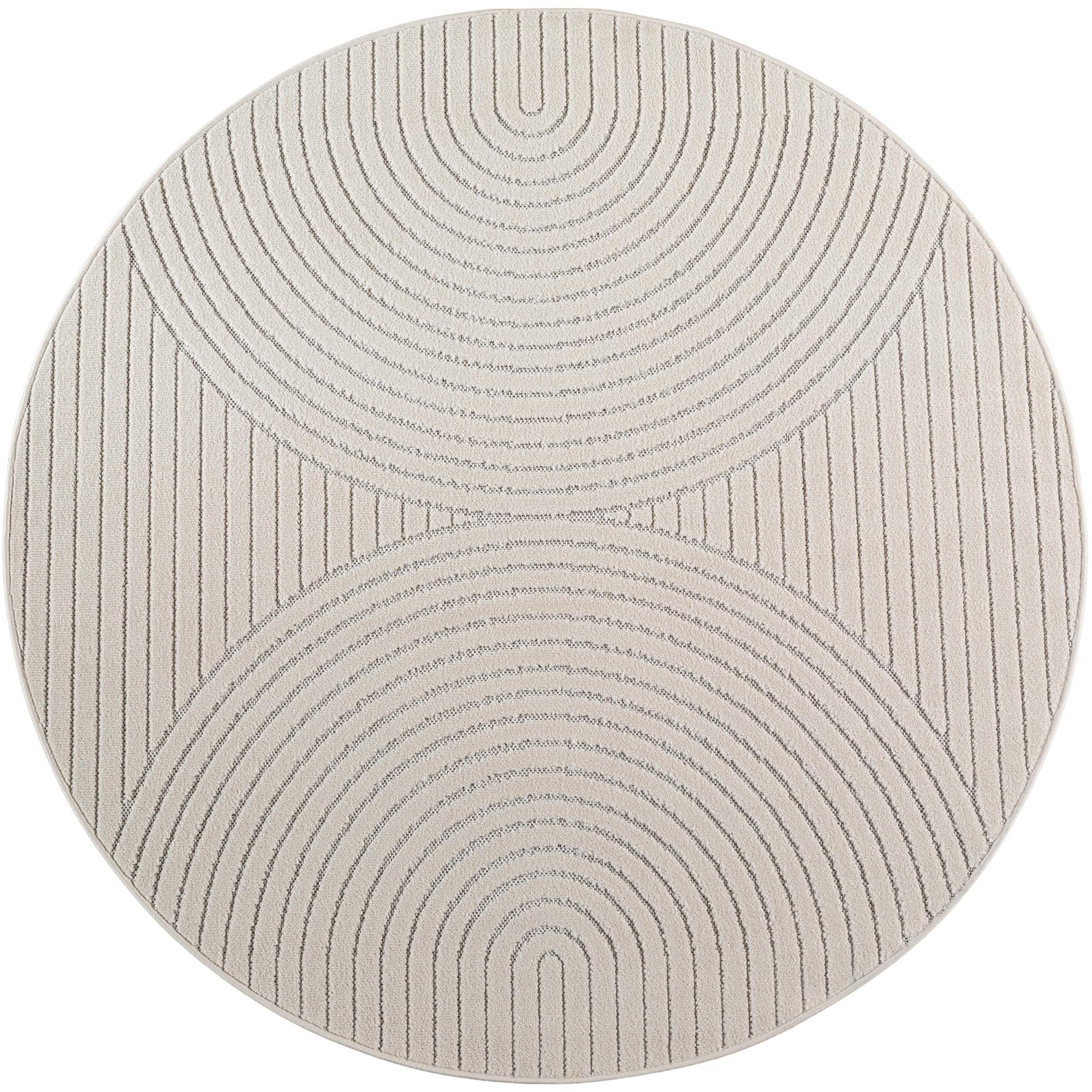 NOVA rundt in- og outdoor tæppe creme med skandinavisk 3D-design - 80 x 80 cm