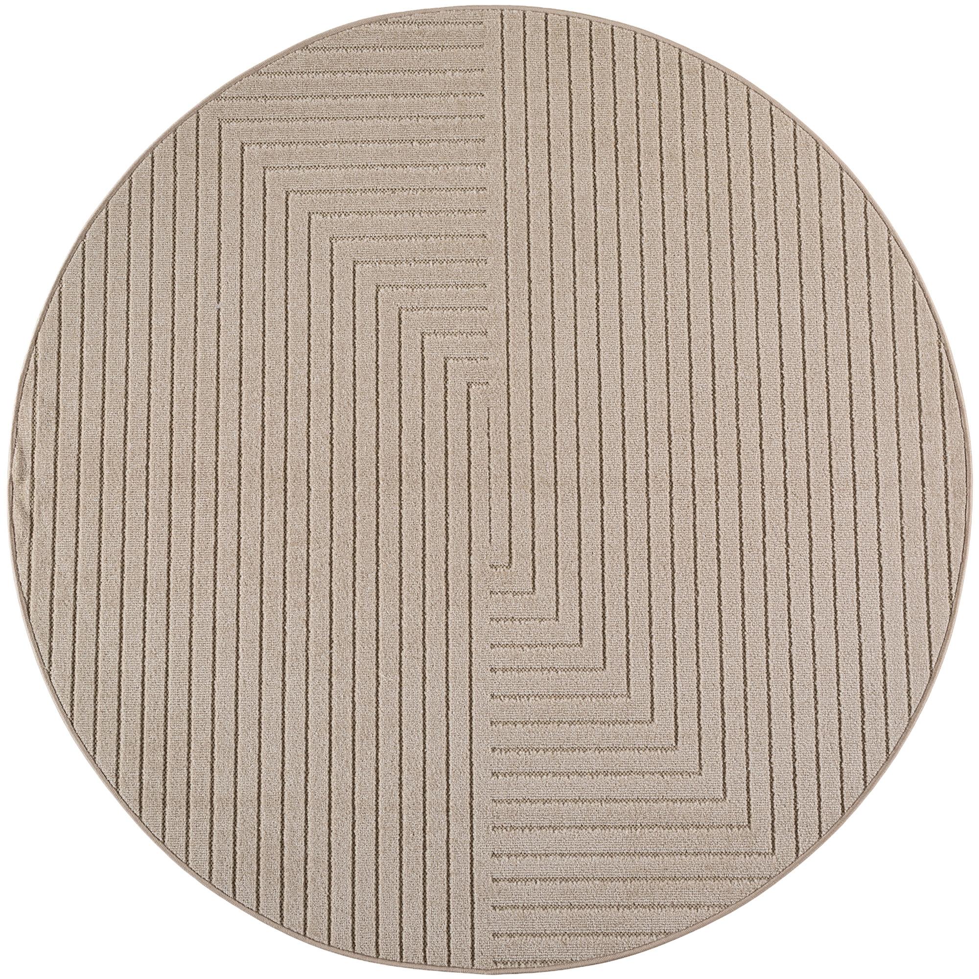 NOVA rundt inde- og udendørstæppe beige med skandinavisk 3D-design - 160 x 160 cm