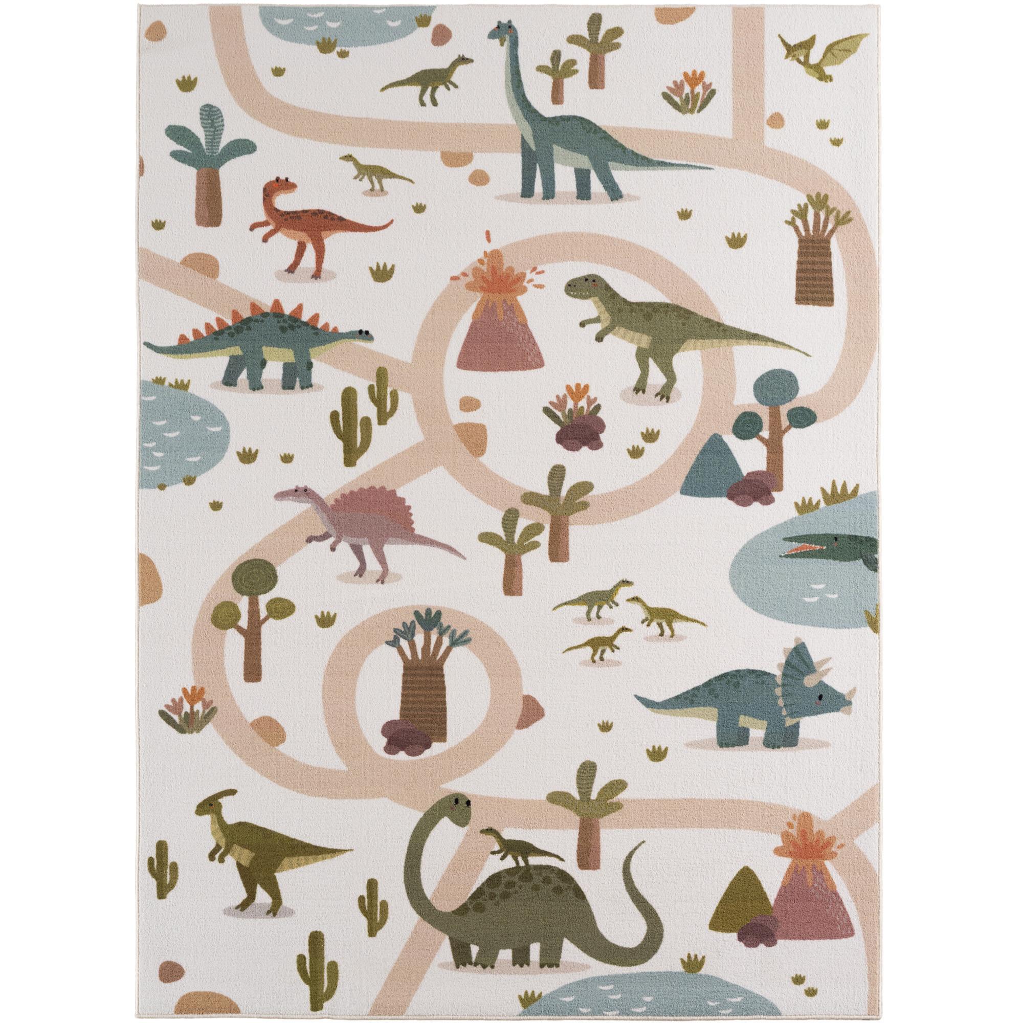 COCO creme løber børnetæppe med dinosaurer 80 x 150 cm - 80 x 150 cm