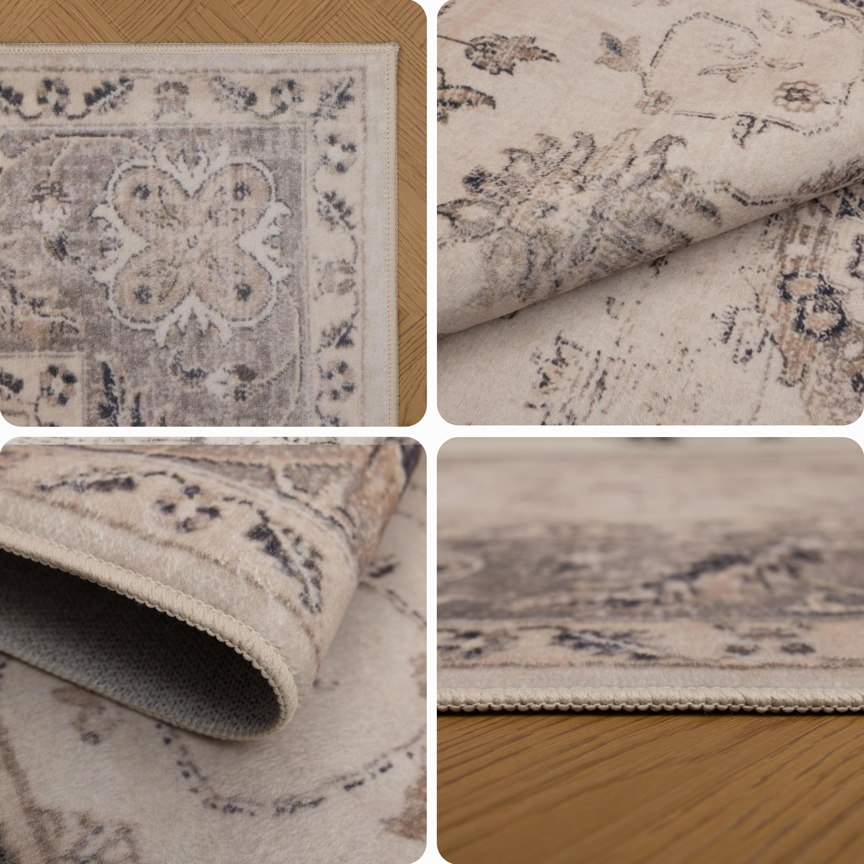 INKA Vintage-Orientalsk beige løber tæppe - vaskbart kortluvet - 80 x 250 cm
