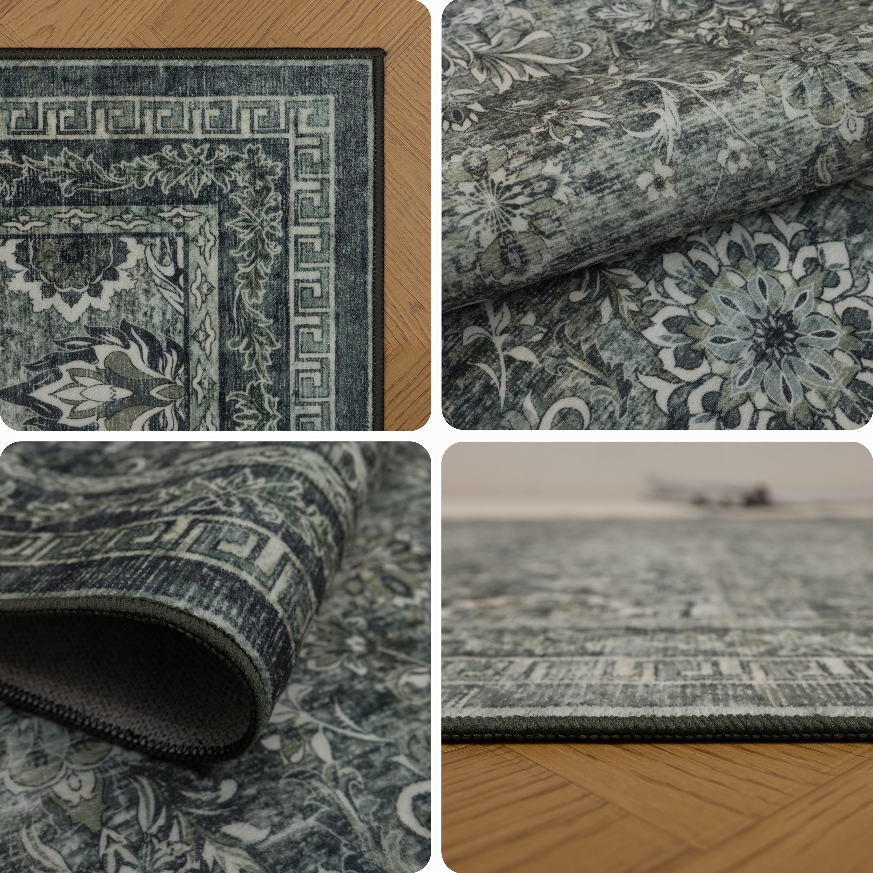 INKA Vintage-Oriental grøn løber - vaskbart kortluvet tæppe - 80 x 250 cm