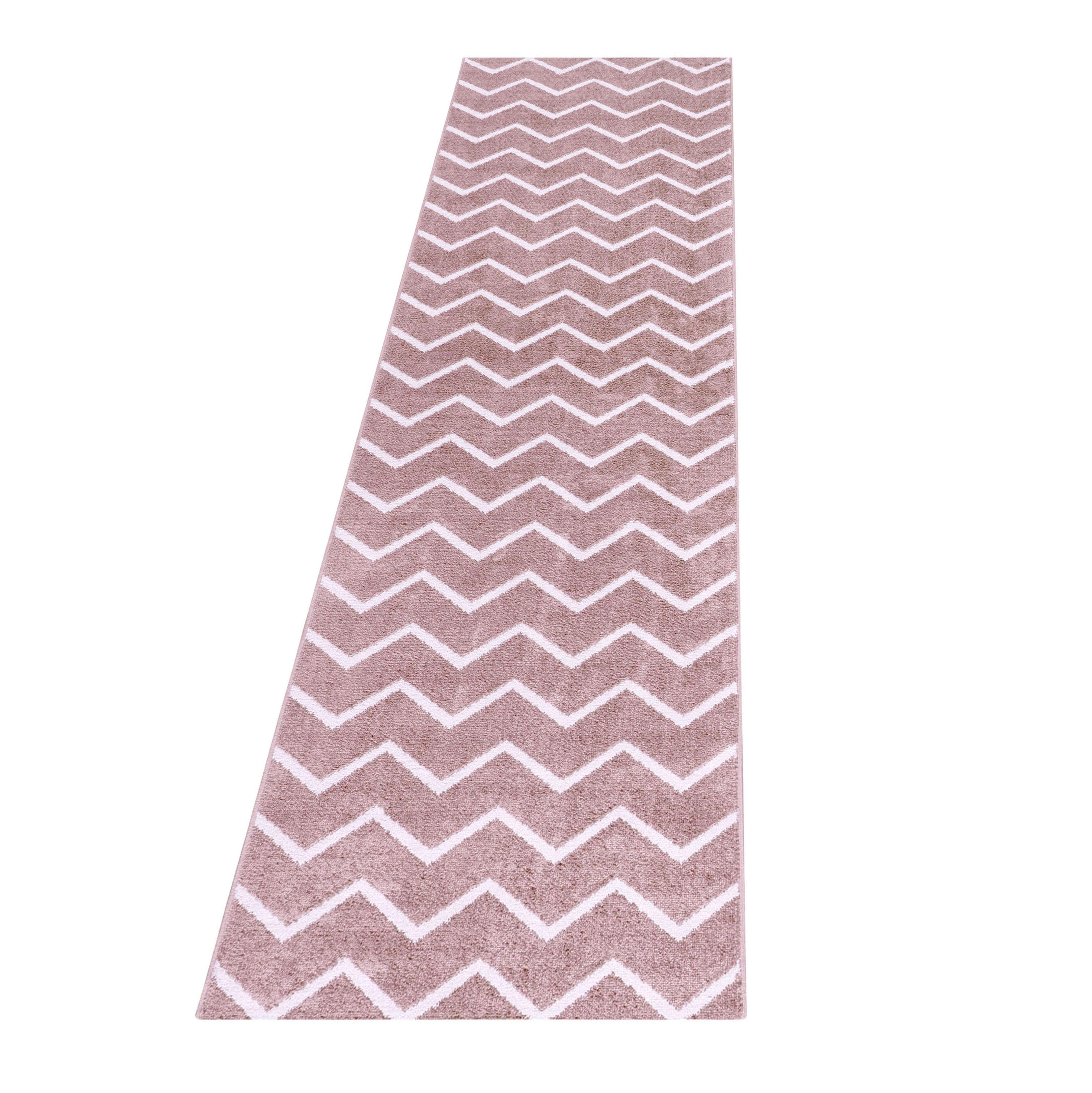 RIO Chevron rosa løber 80 x 250 cm kortluvet tæppe - 80 x 250 cm