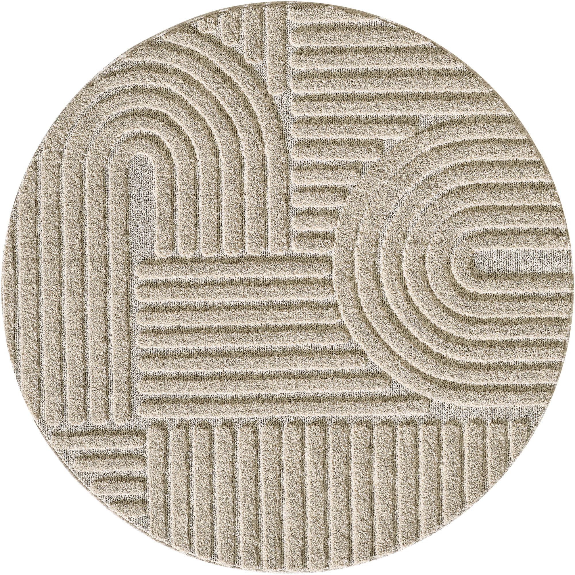ART Boho beige rundt kortluvet tæppe - 80 x 80 cm