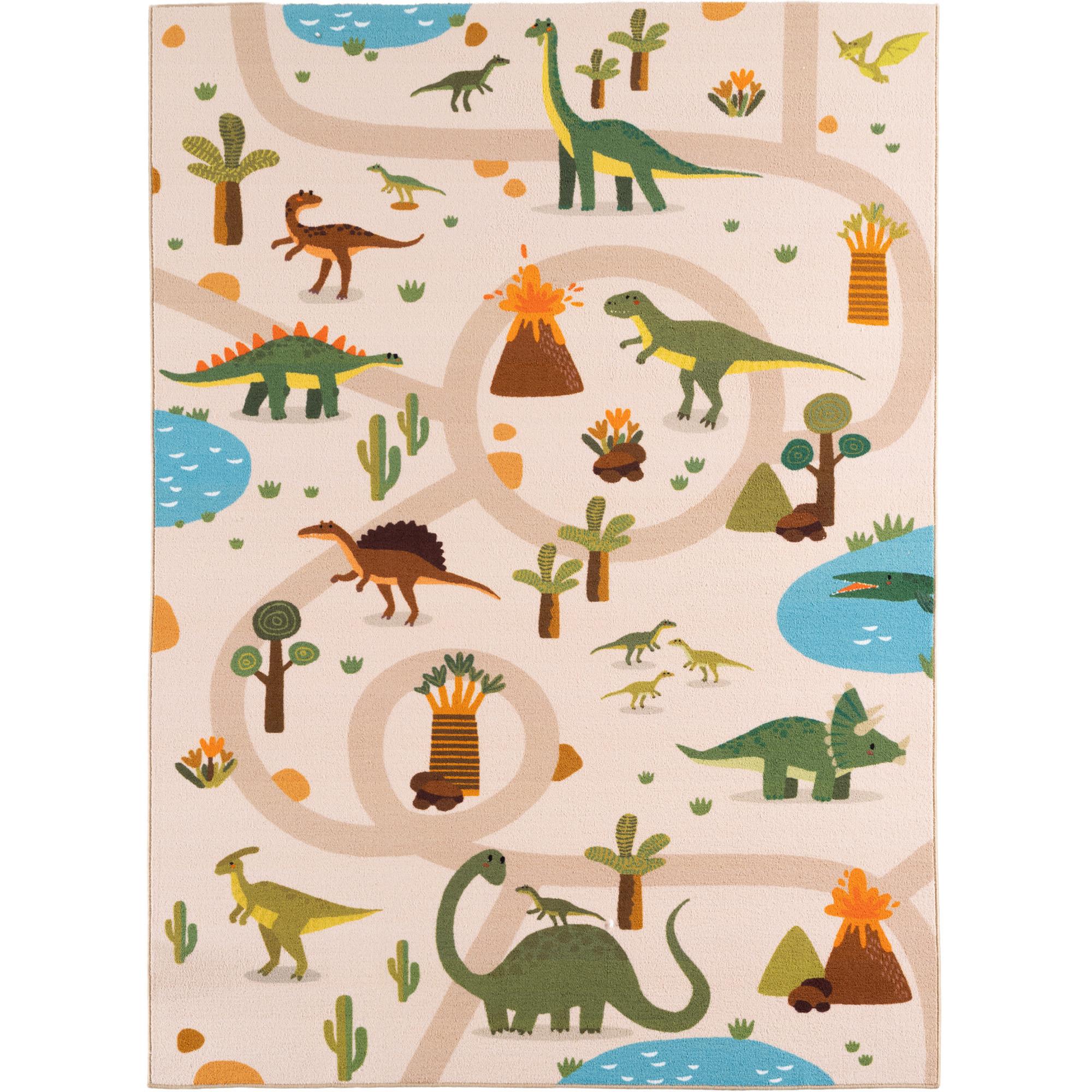 COCO beige rektangulært børnetæppe med dinosaurer - 120 x 170 cm
