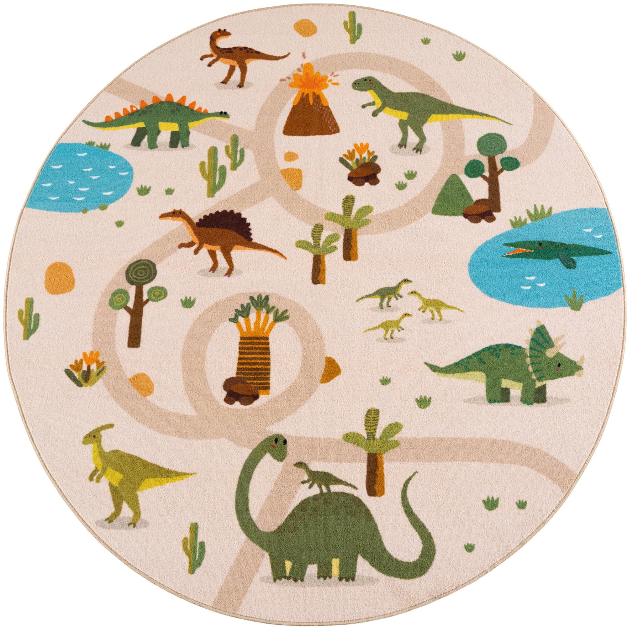 COCO rundt børnetæppe med dinosaurer - beige - 120 x 120 cm