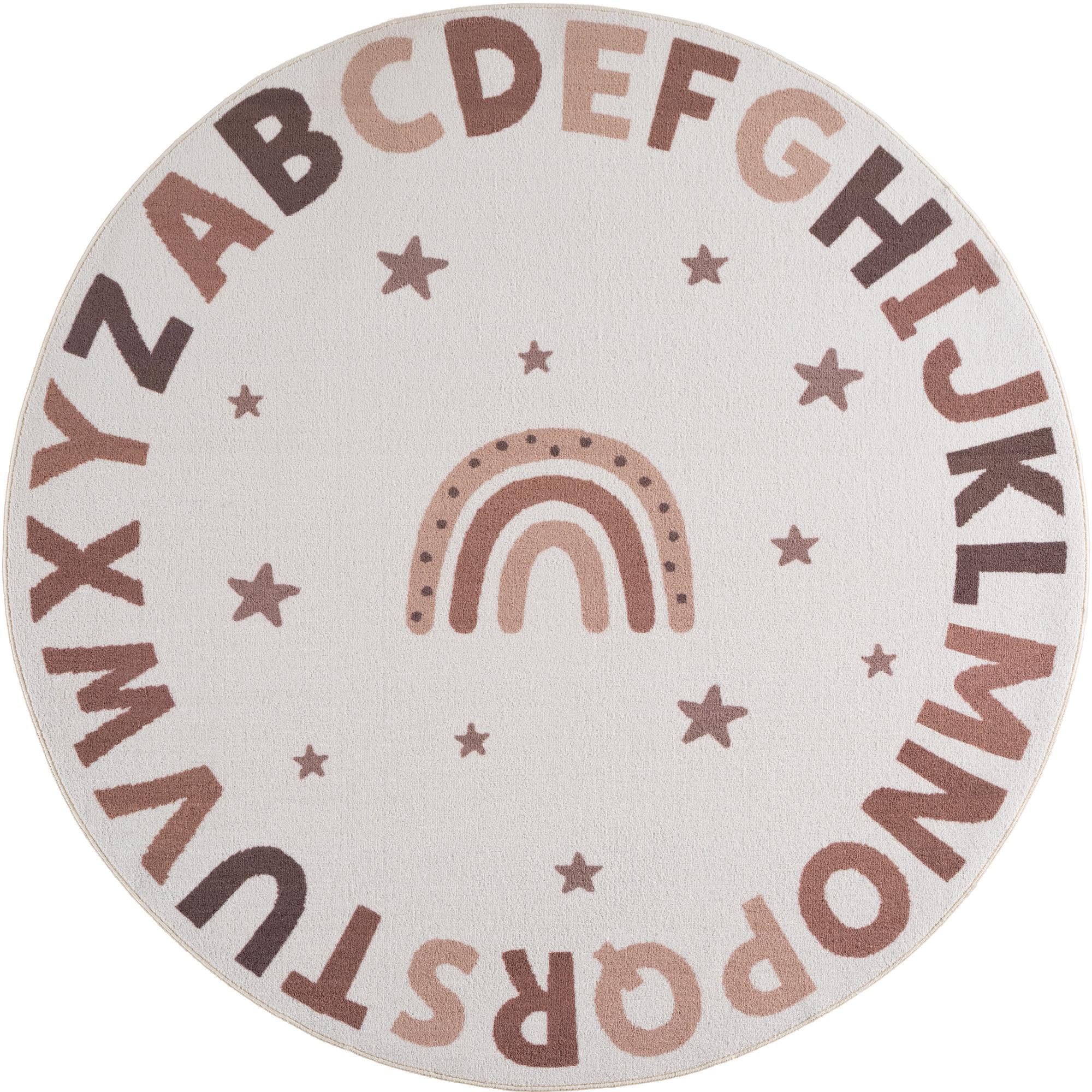 COCO creme rundt børnetæppe med alfabet - 120 x 120 cm