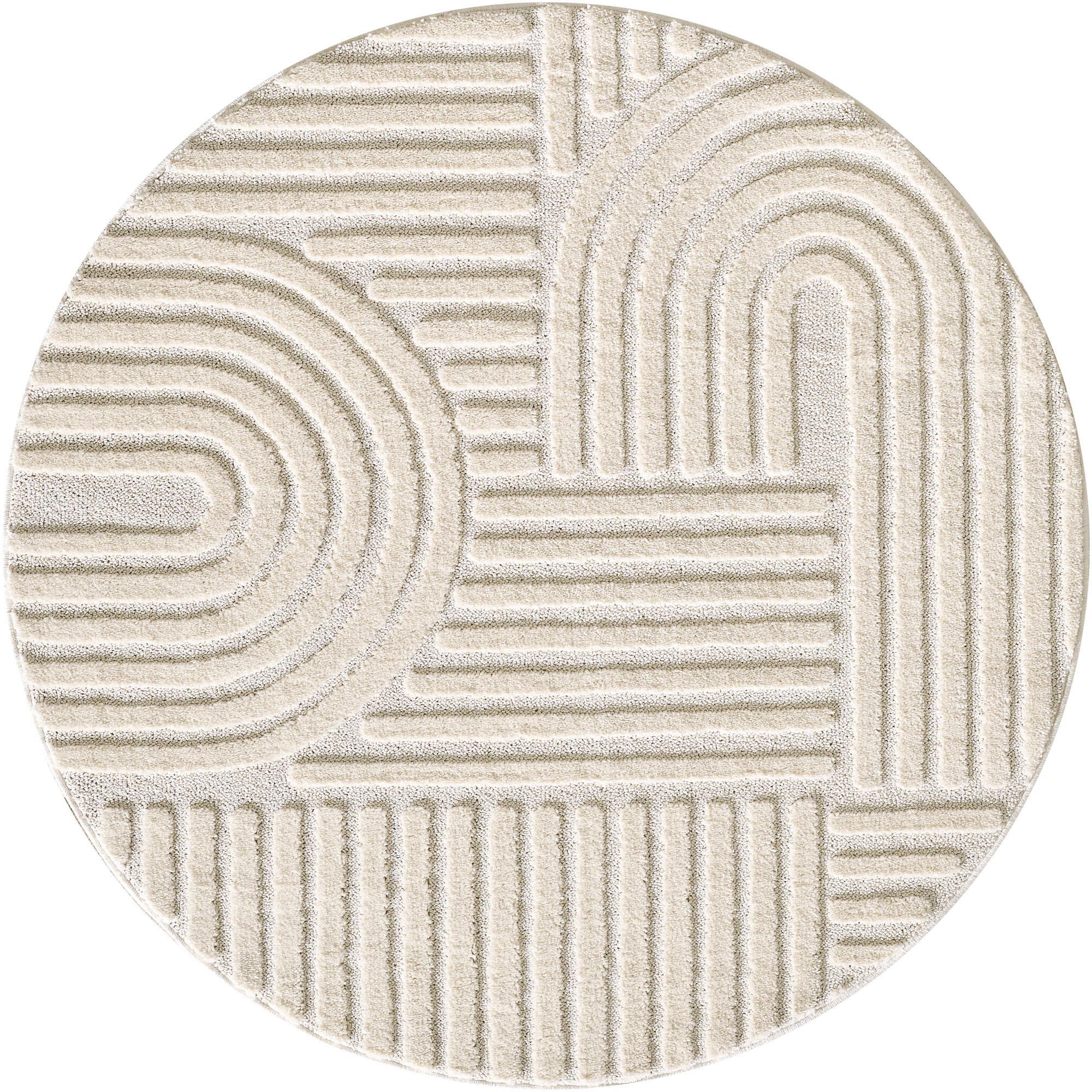 ART Boho rundt kortluvet tæppe creme - 120 x 120 cm