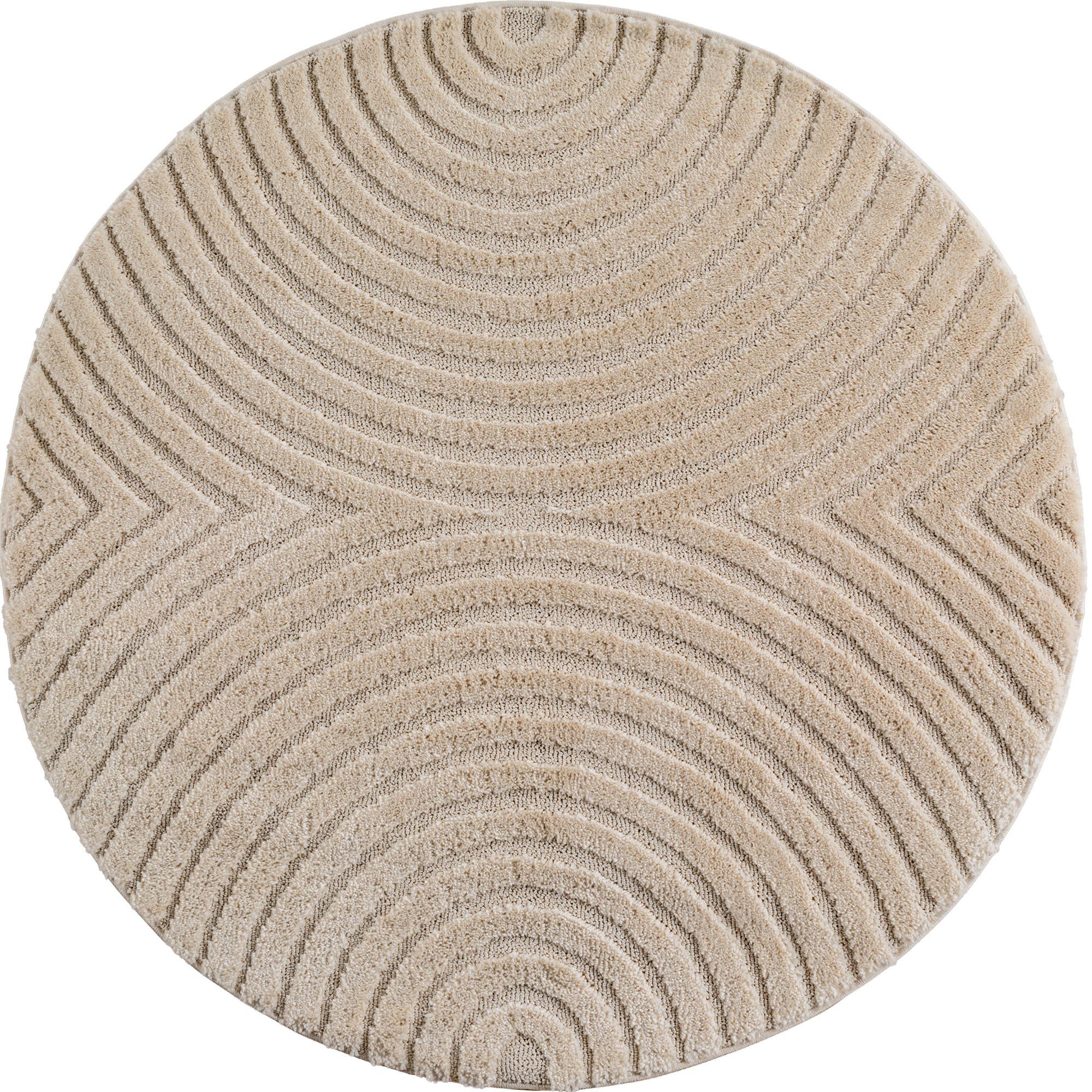 ART skandinavisk boho rundt kortluvet tæppe - beige - 80 x 80 cm