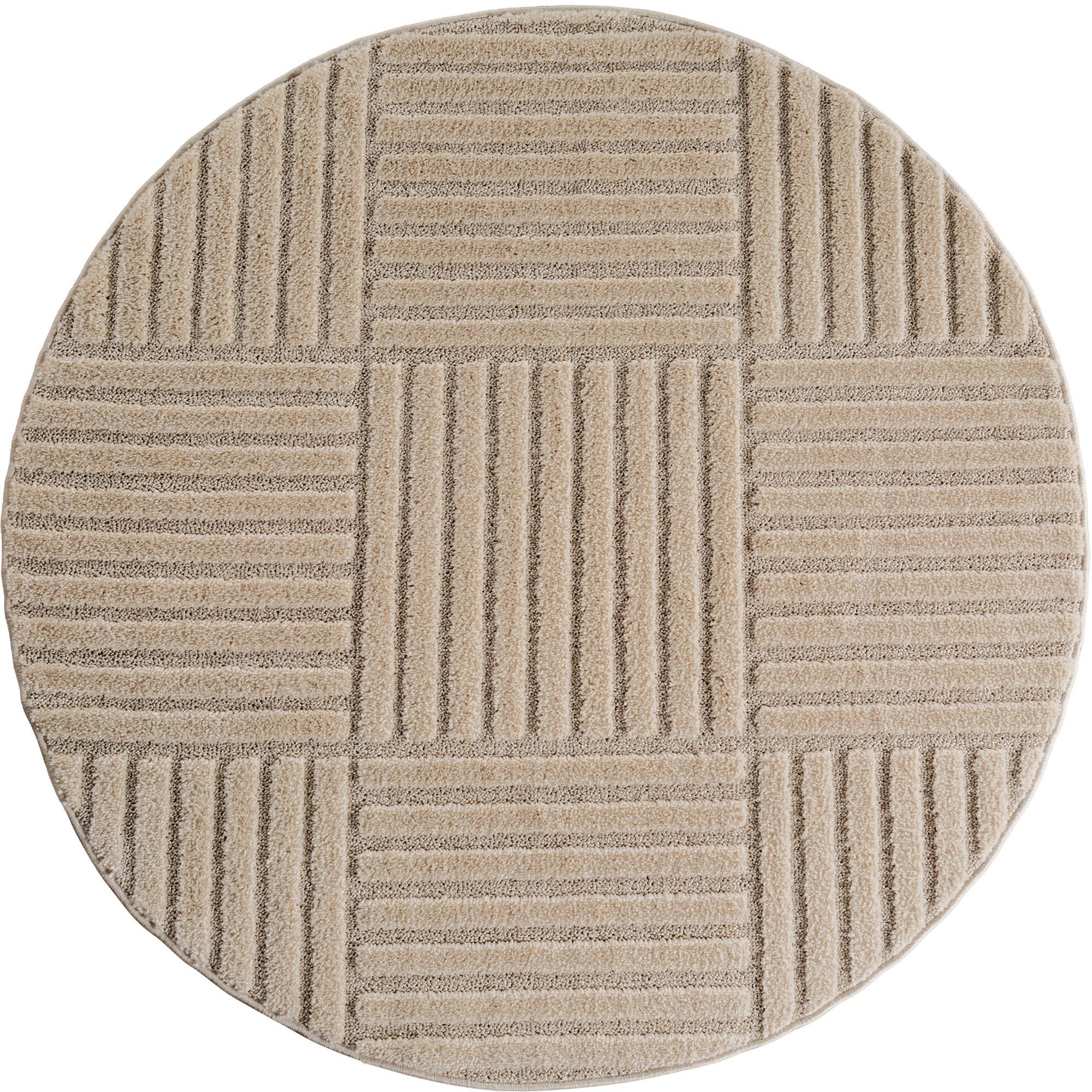 ART Skandinavisk Boho beige rundt kortluvet tæppe - 120 x 120 cm