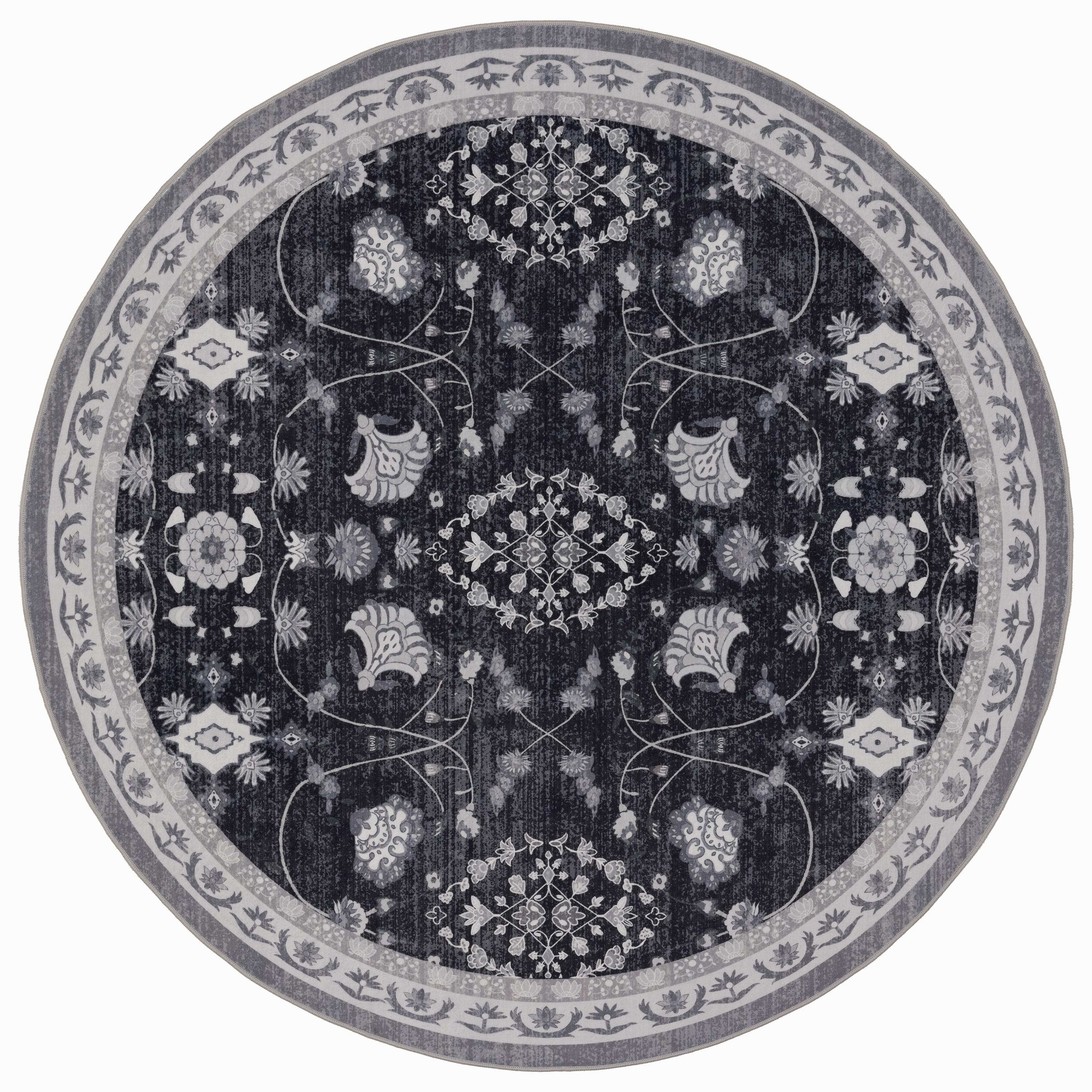 INKA Vintage-Orientalsk rundt kortluvet tæppe vaskbart sort - 120 x 120 cm