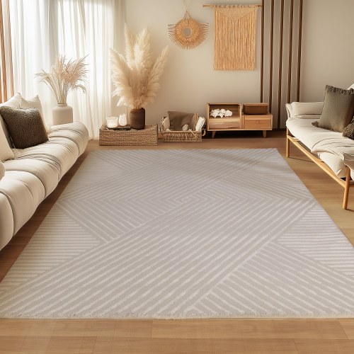 SAHARA beige kortluvet gulvtæppe med 3D-design, rektangulært