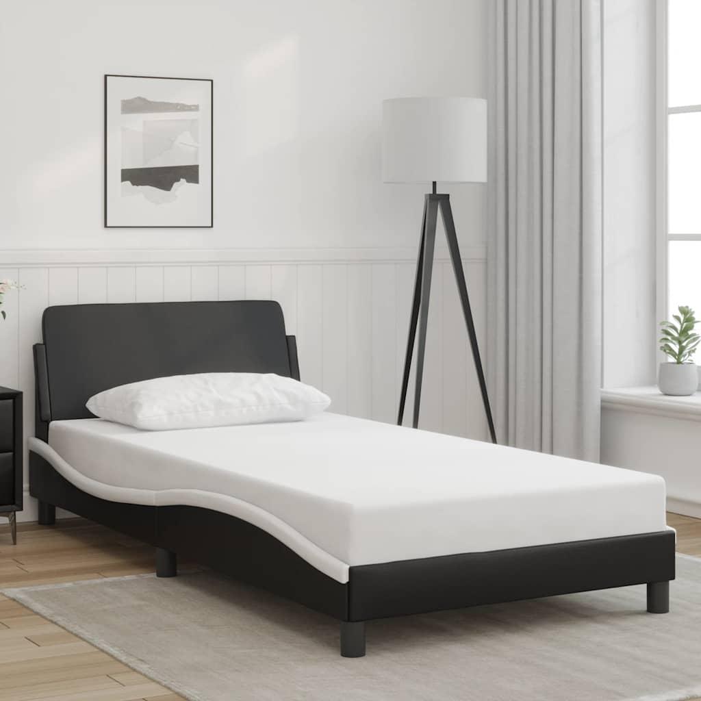 Sengeramme Dover 100 x 190 cm i kunstlæder med sengegavl - sort og hvid