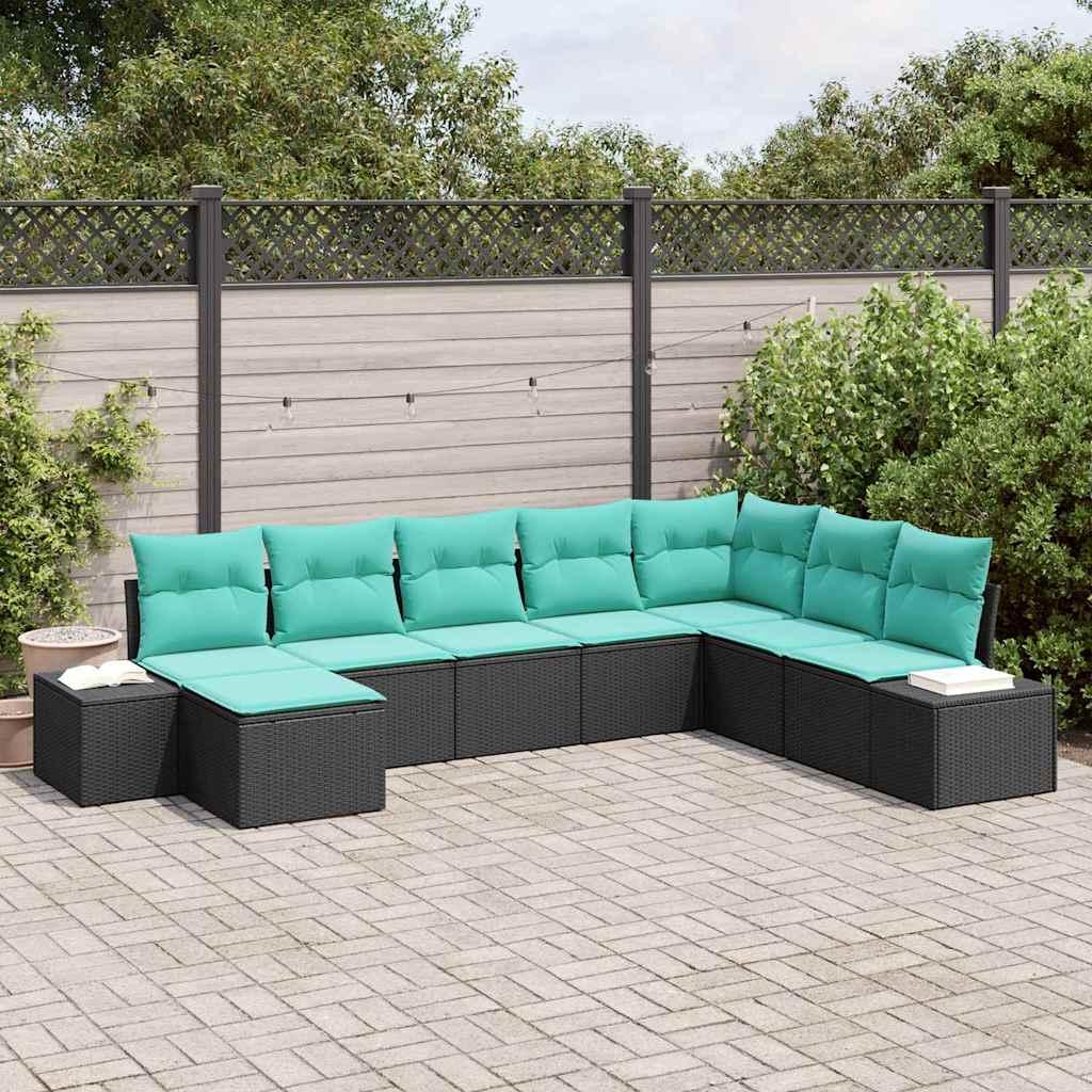 vidaXL Havesofa Sæt 8 stk. Sort og turkis polyrattan